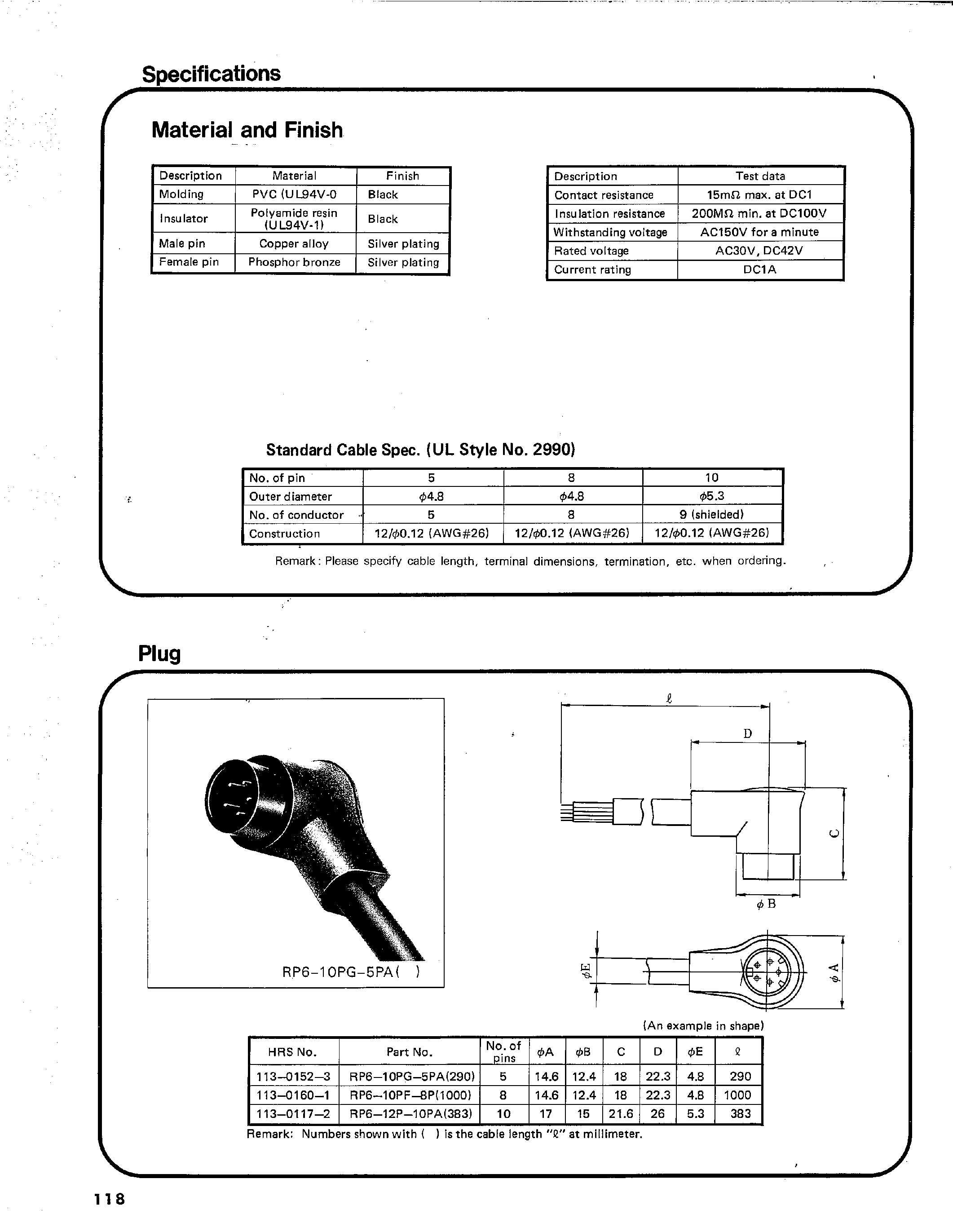 Datasheet RP6-10PG-5PA - PLASTIC CONNECTORS page 2