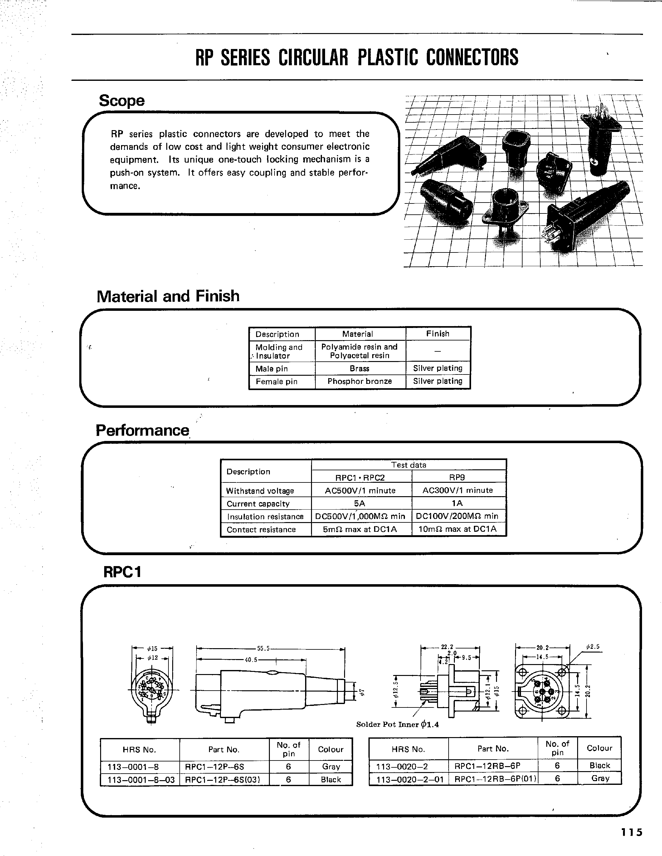 Datasheet RPC2-12P-7S - RP SERIES CIRCULAR PLASTIC CONNECTORS page 1