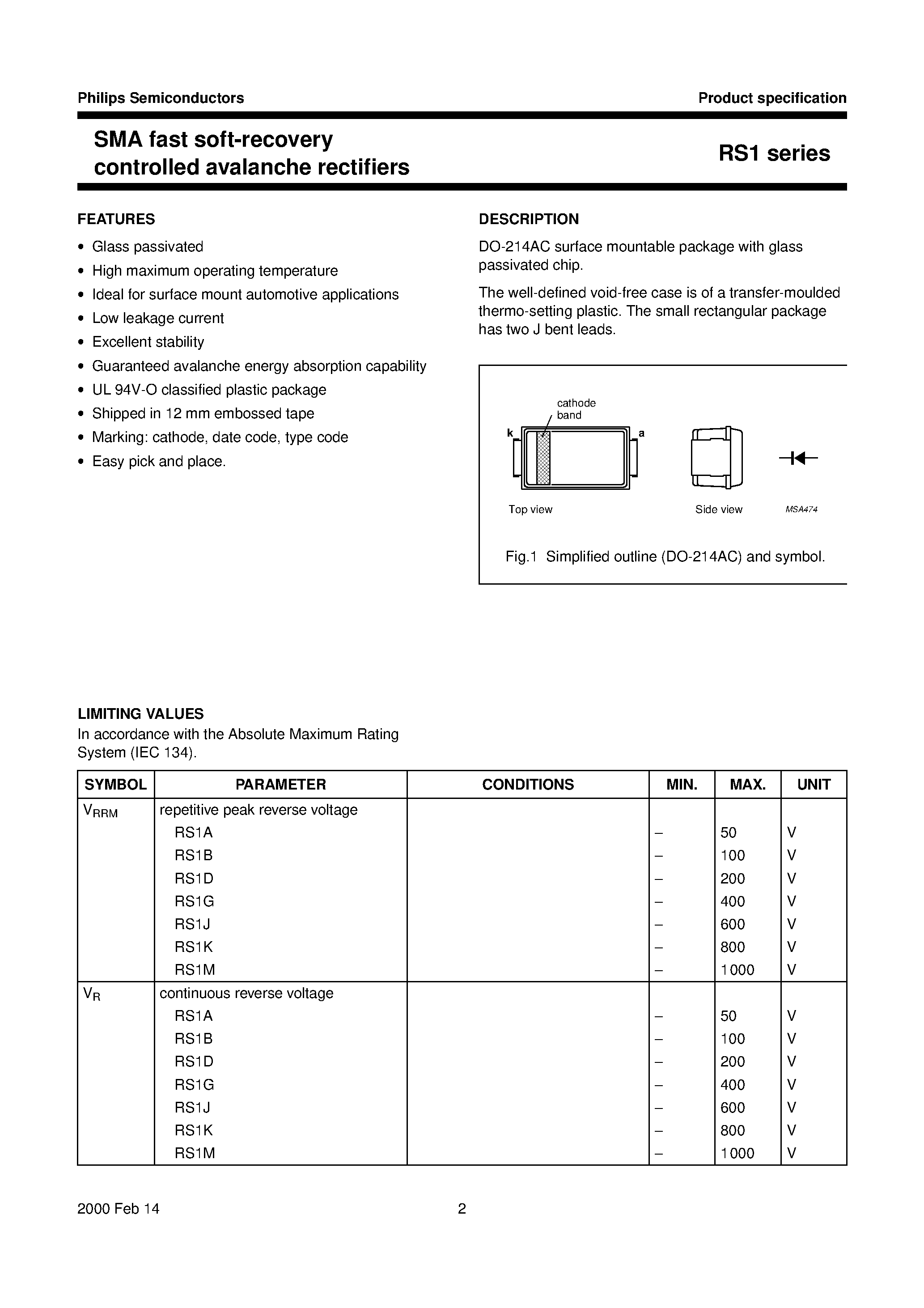 Datasheet RS1G page 2 Datasheet RS1G - SMA fast soft-recovery controlled avalanche rectifiers page 2