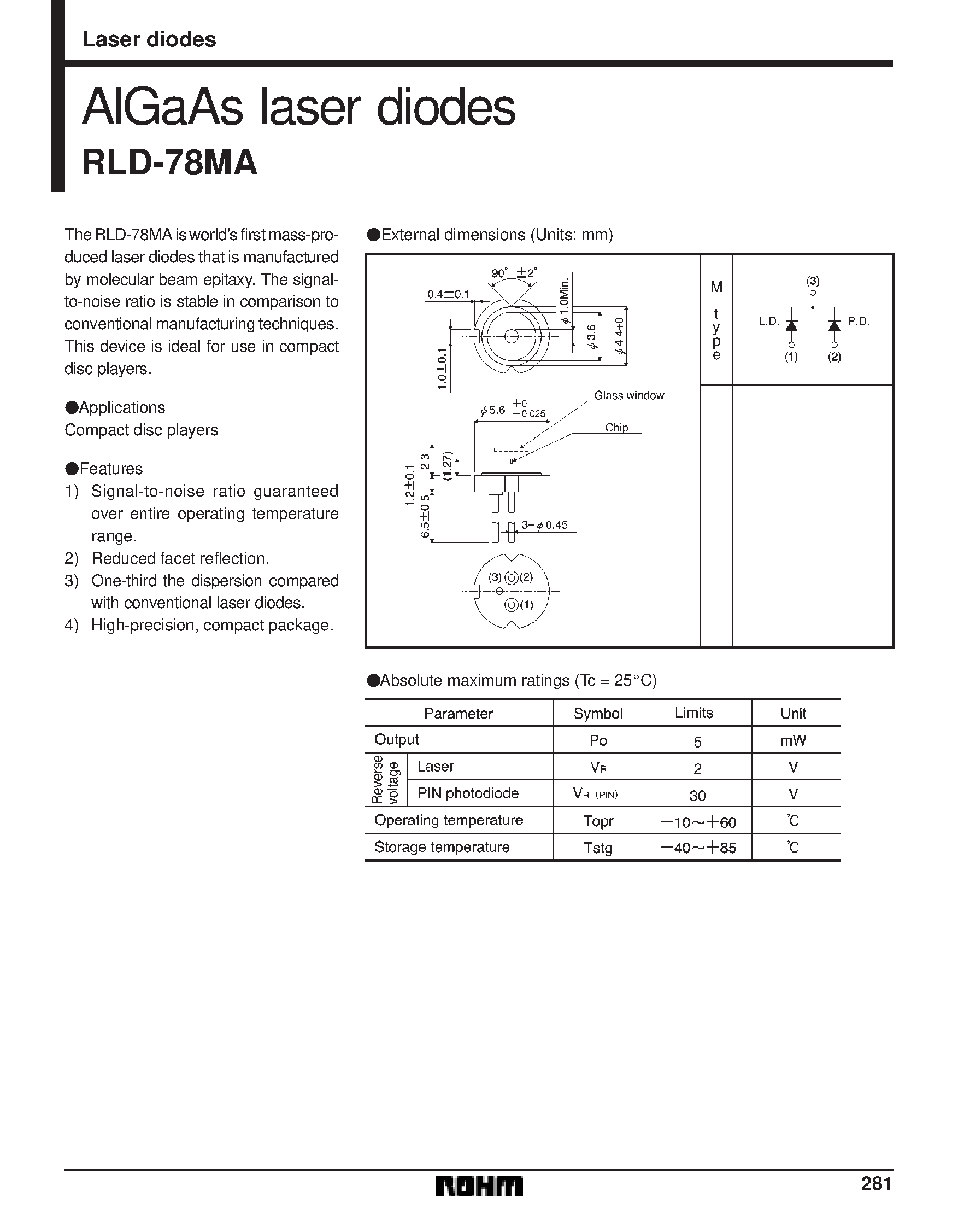 Даташит на микросхему RLD-78MA страница 1 Даташит RLD-78MA - AlGaAs laser diodes страница 1
