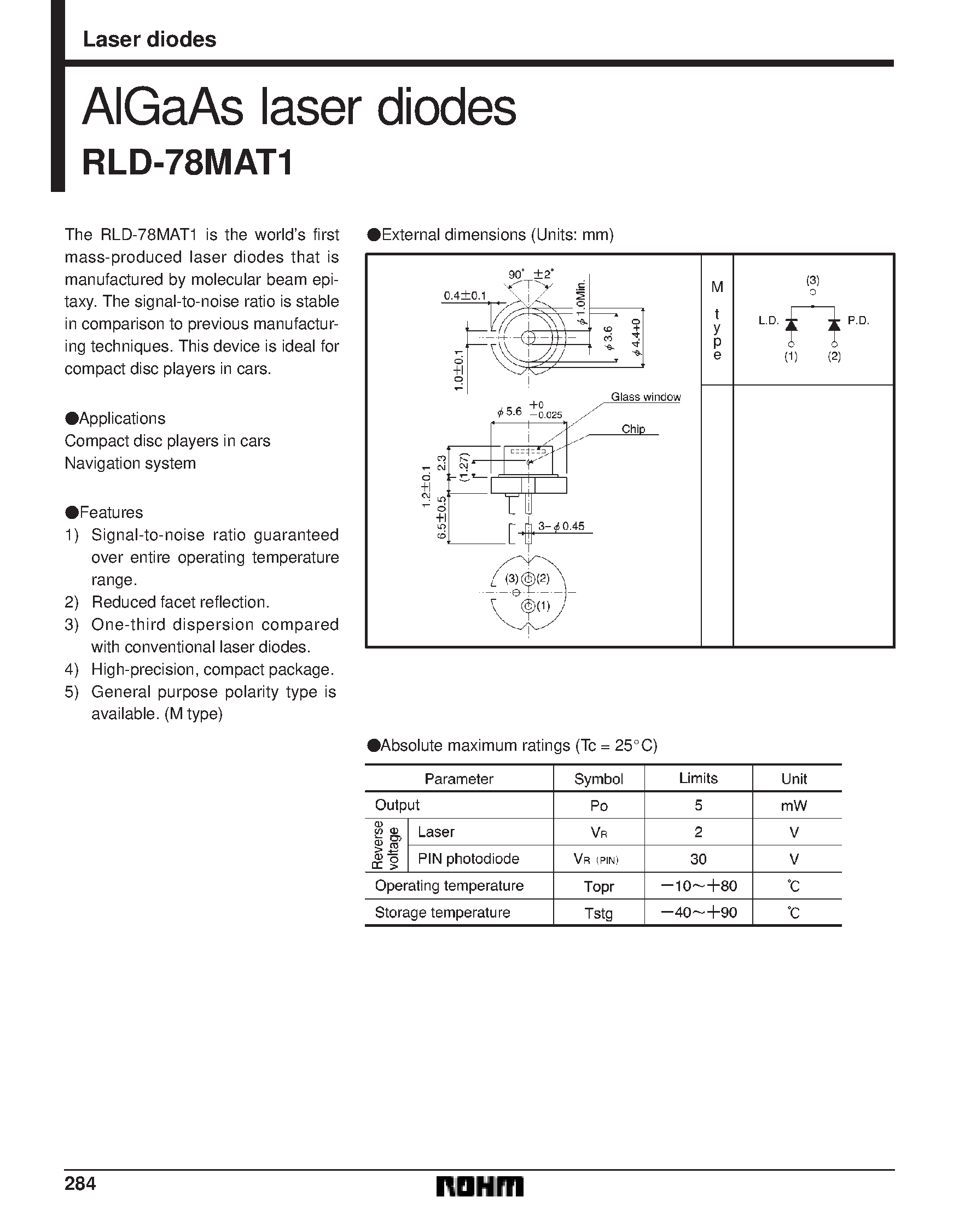Даташит на микросхему RLD-78MAT1 страница 1 Даташит RLD-78MAT1 - AlGaAs laser diodes страница 1