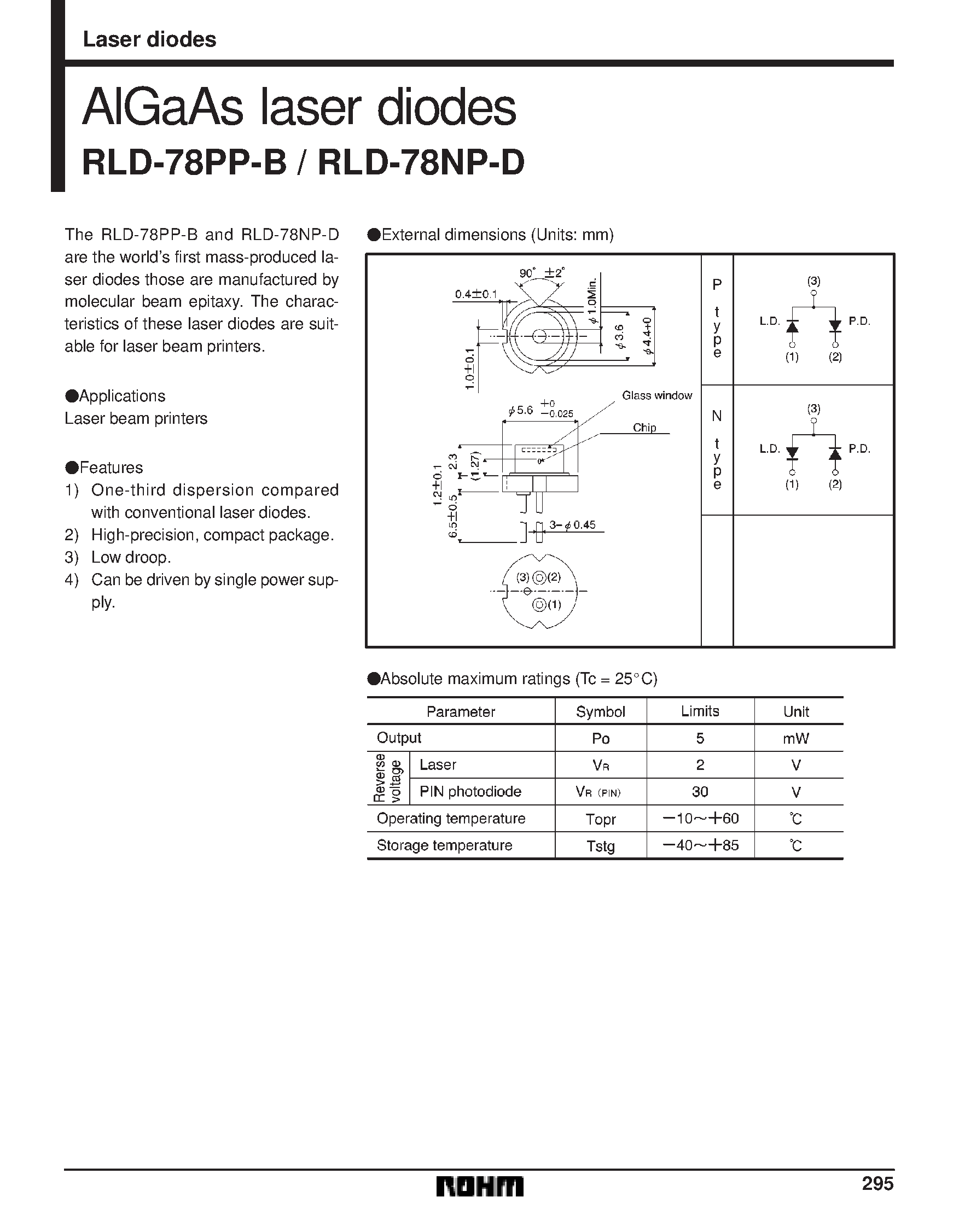 Даташит на микросхему RLD-78NP-D страница 1 Даташит RLD-78NP-D - AlGaAs laser diodes страница 1