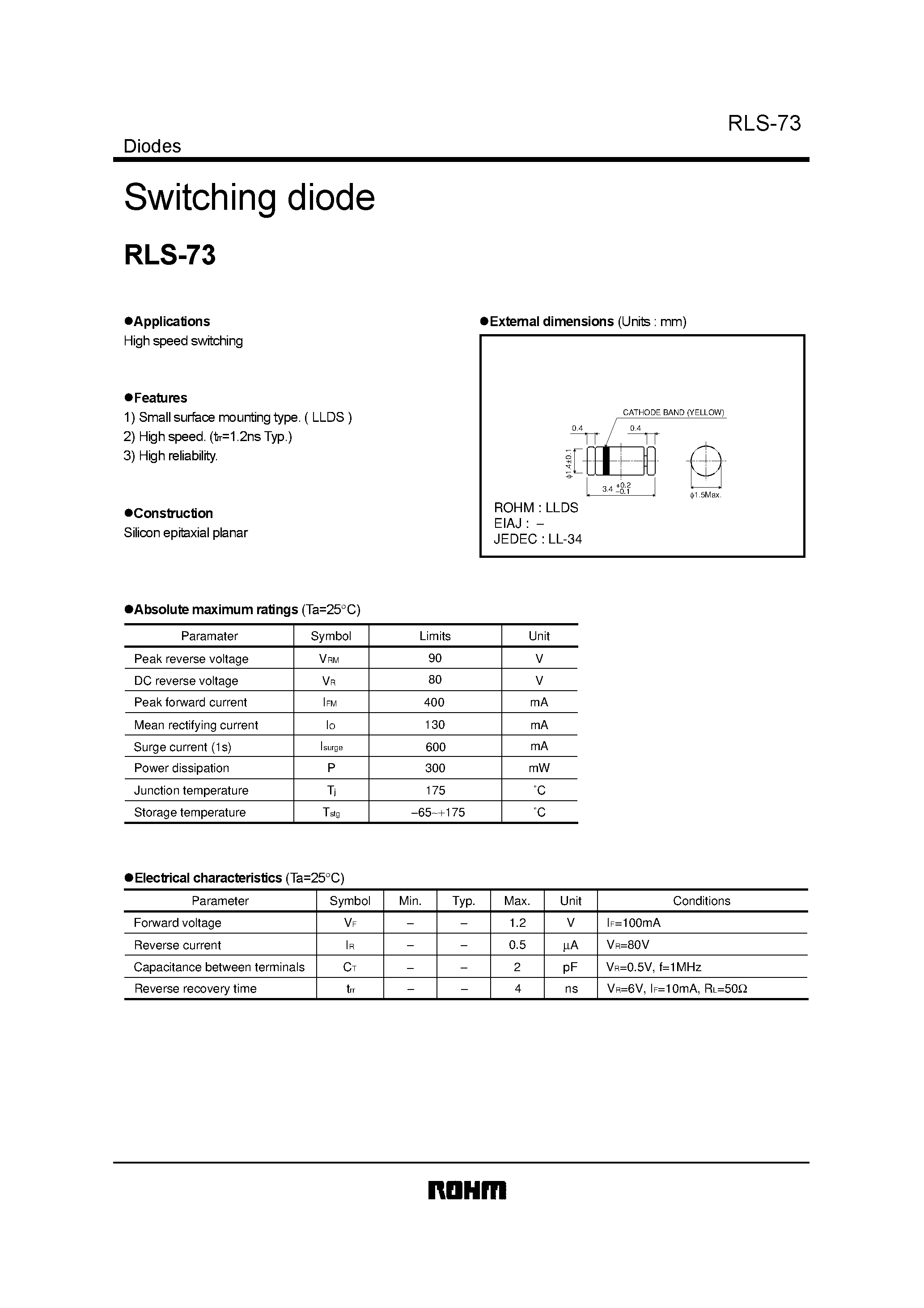 Datasheet RLS-73 page 1 Datasheet RLS-73 - Switching diode page 1