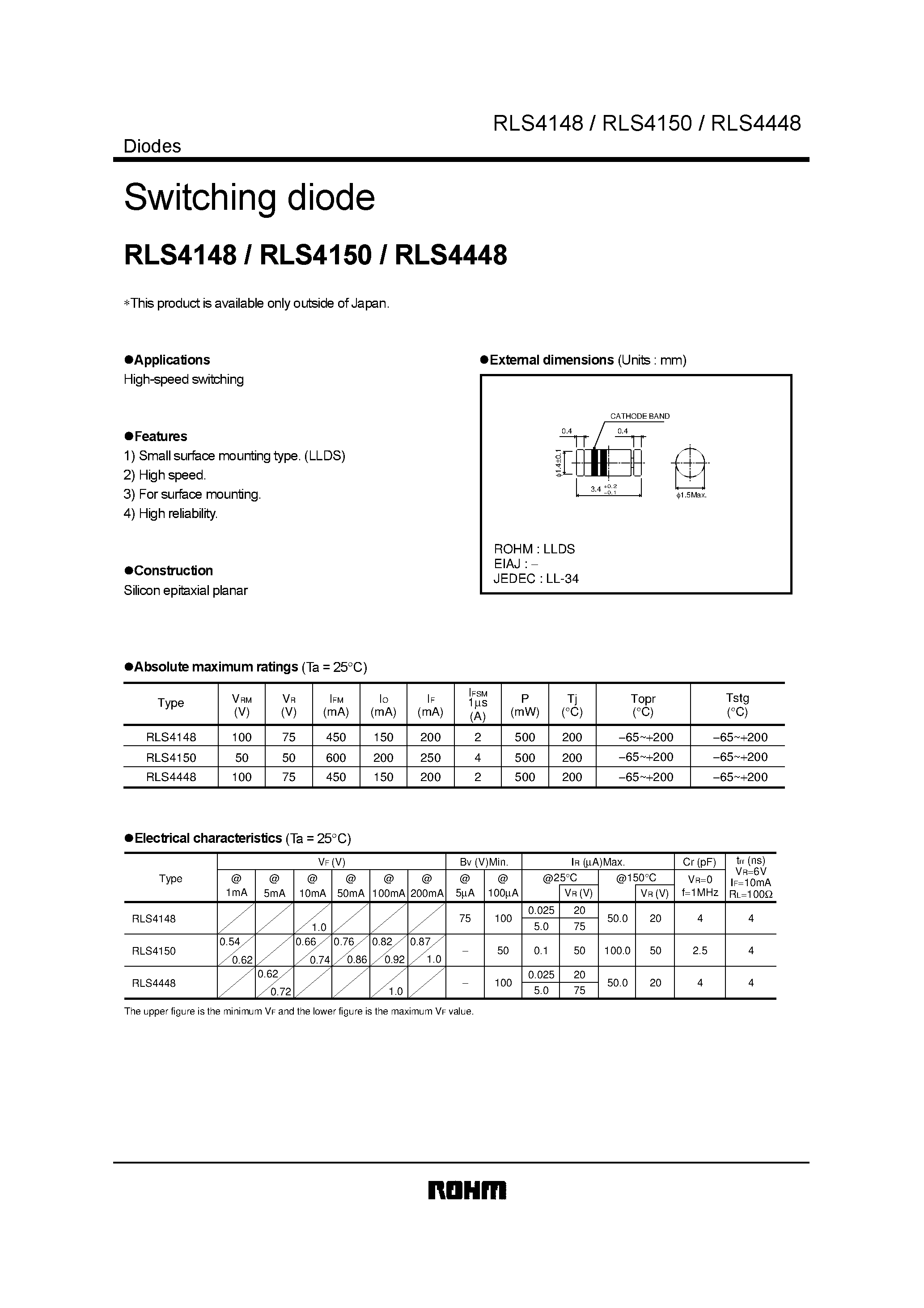 Datasheet RLS4448 page 1 Datasheet RLS4448 - Switching diode page 1
