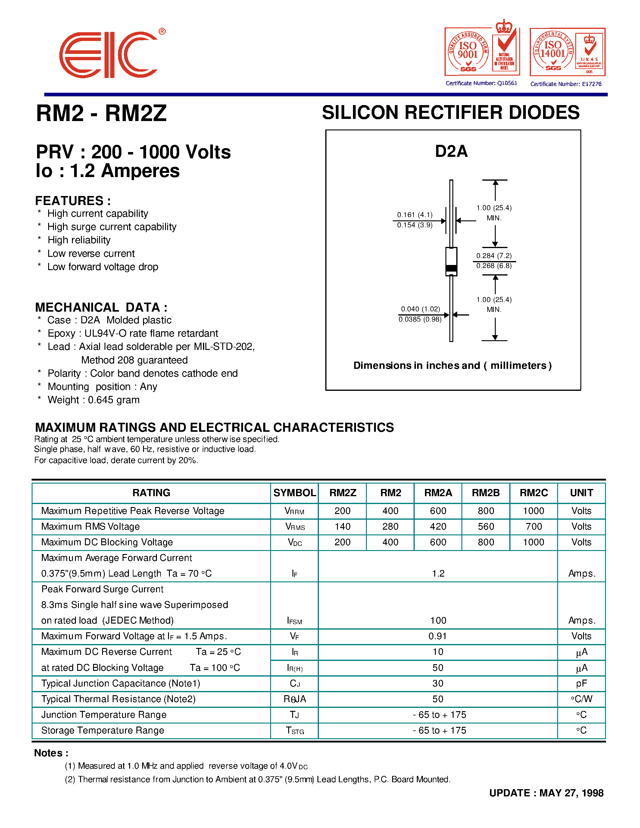Даташит на микросхему RM2 страница 1 Даташит RM2 - SILICON RECTIFIER DIODES страница 1