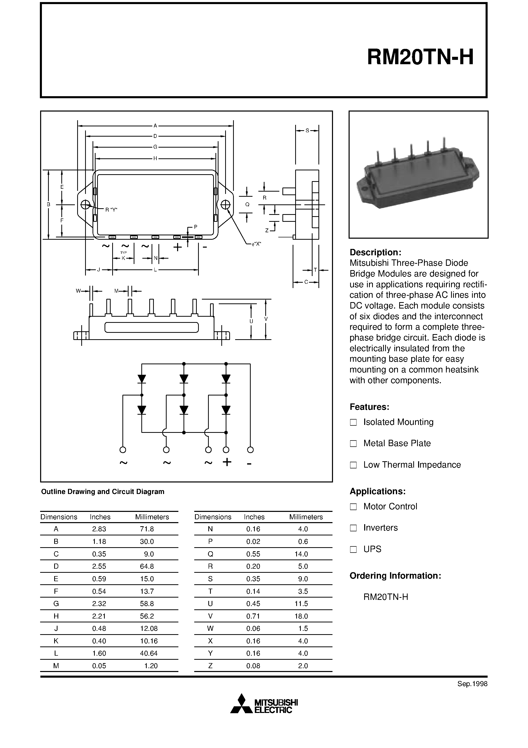 Datasheet RM20 - HIGH SPEED SWITCHING USE INSULATED TYPE page 1