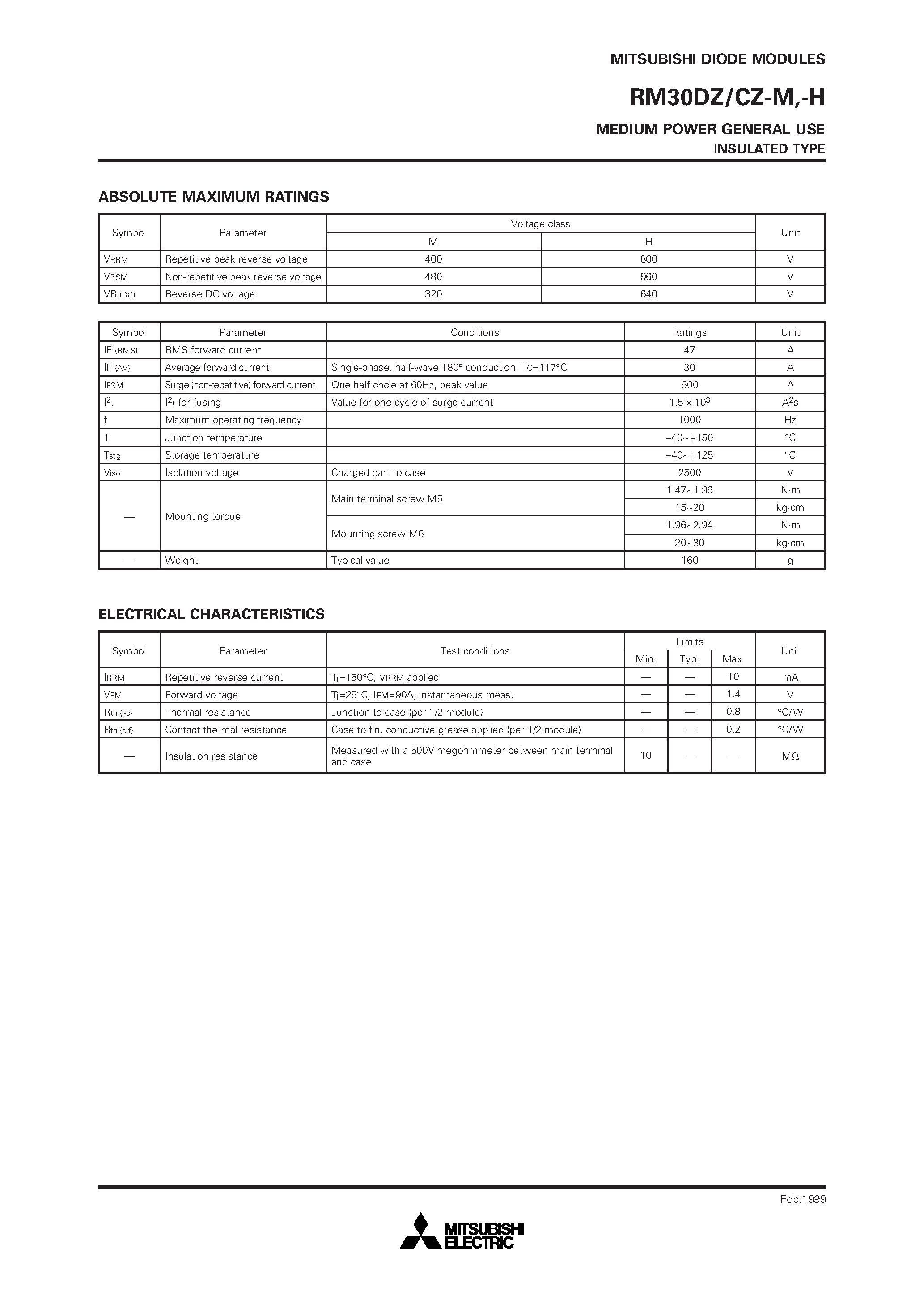 Datasheet RM30DZ-H - MEDIUM POWER GENERAL USE INSULATED TYPE page 2