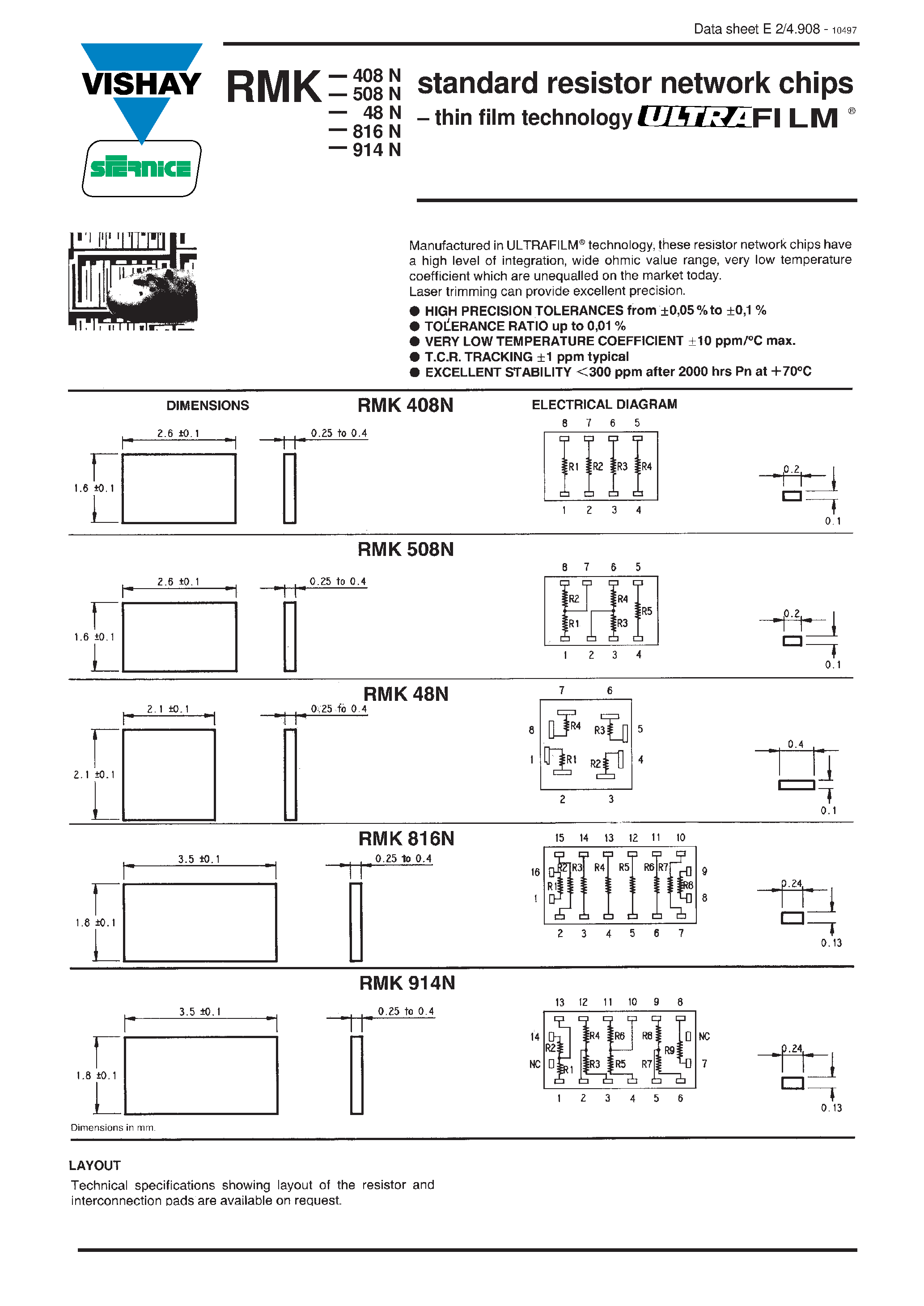 Даташит на микросхему RMK48N страница 1 Даташит RMK48N - STANDARD RESISTOR NETWORK CHIPS страница 1