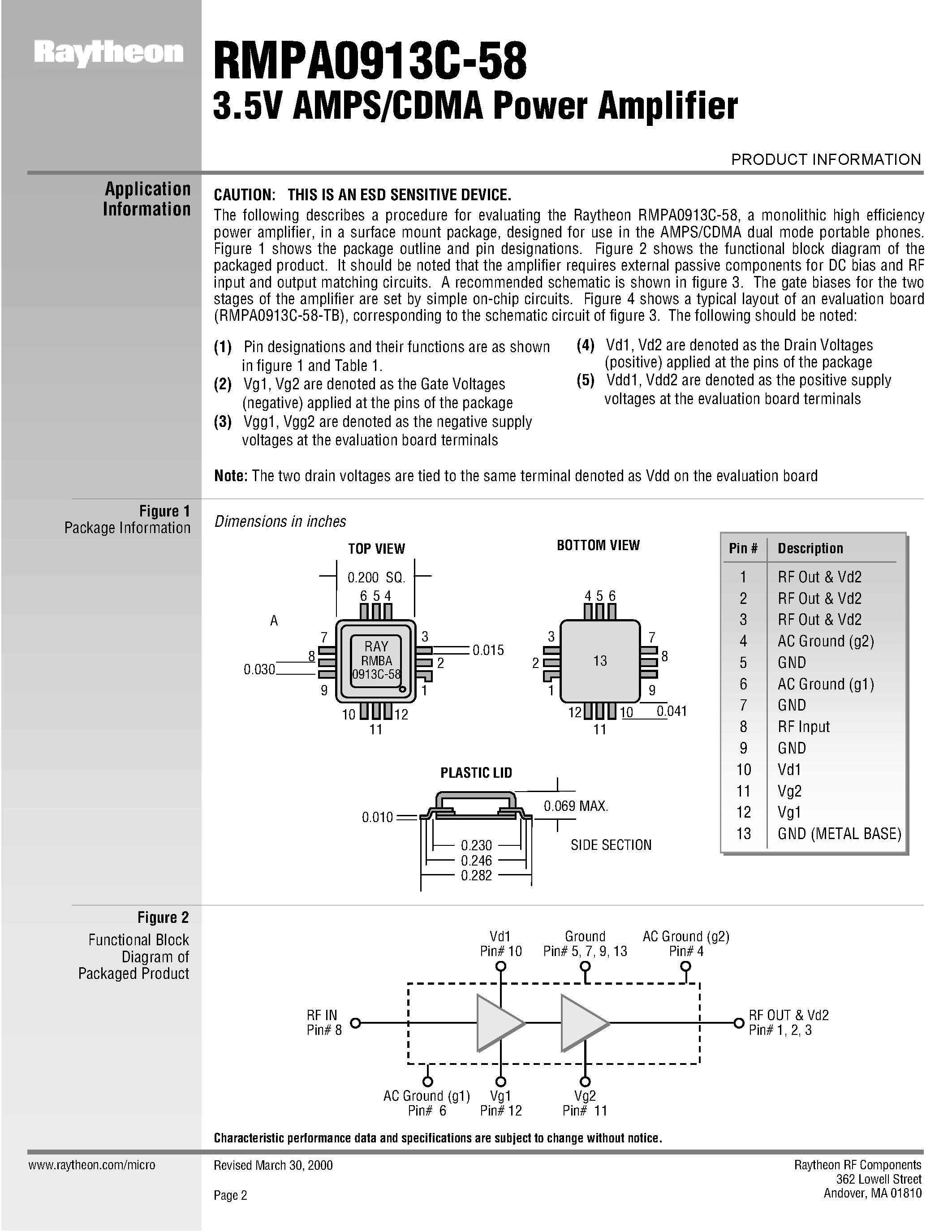 Datasheet RMPA0913C-58 - 3.5V AMPS/CDMA Power Amplifier page 2
