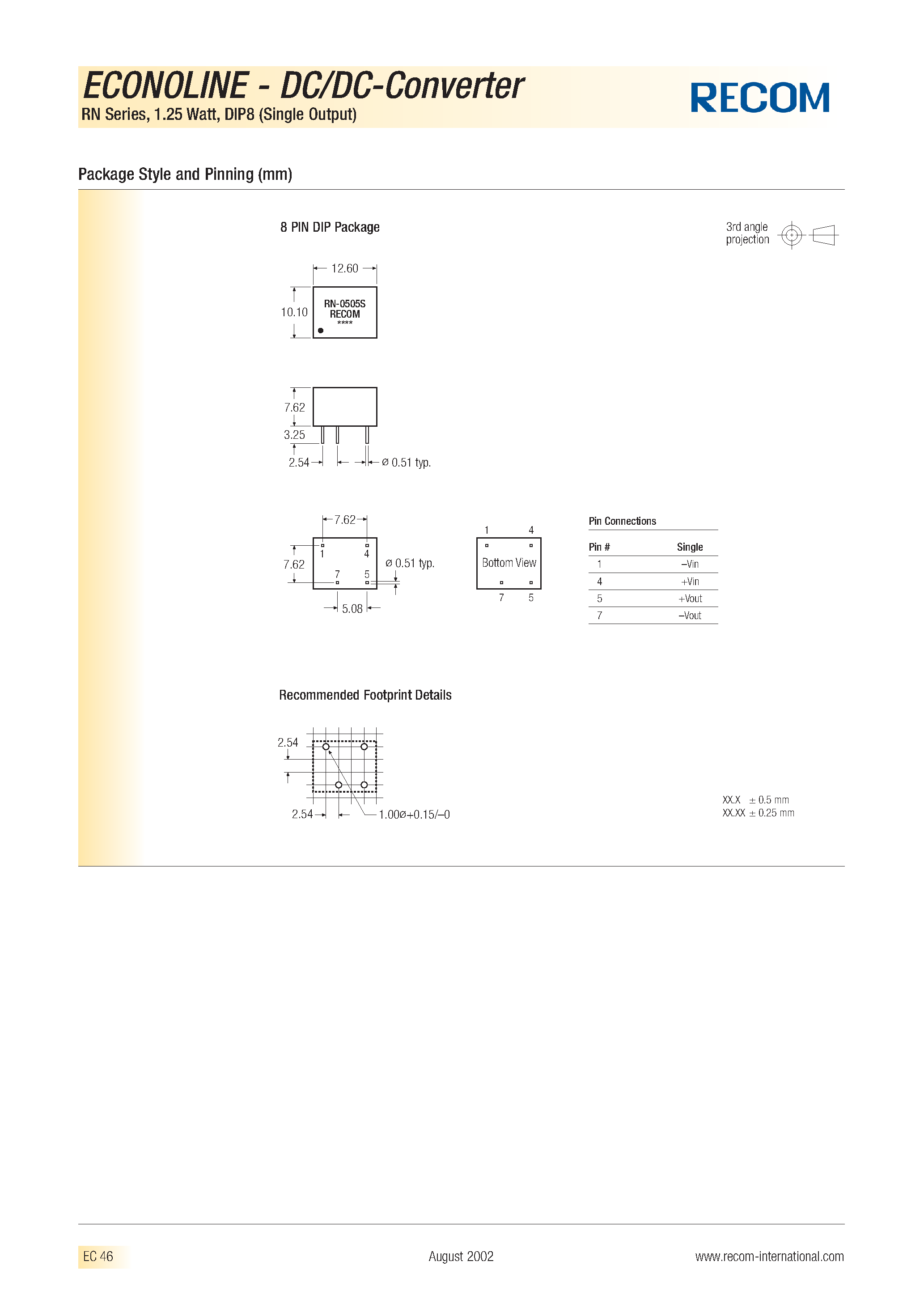 Datasheet RN-3.307S - ECONOLINE - DC/DC - CONVERTER page 2