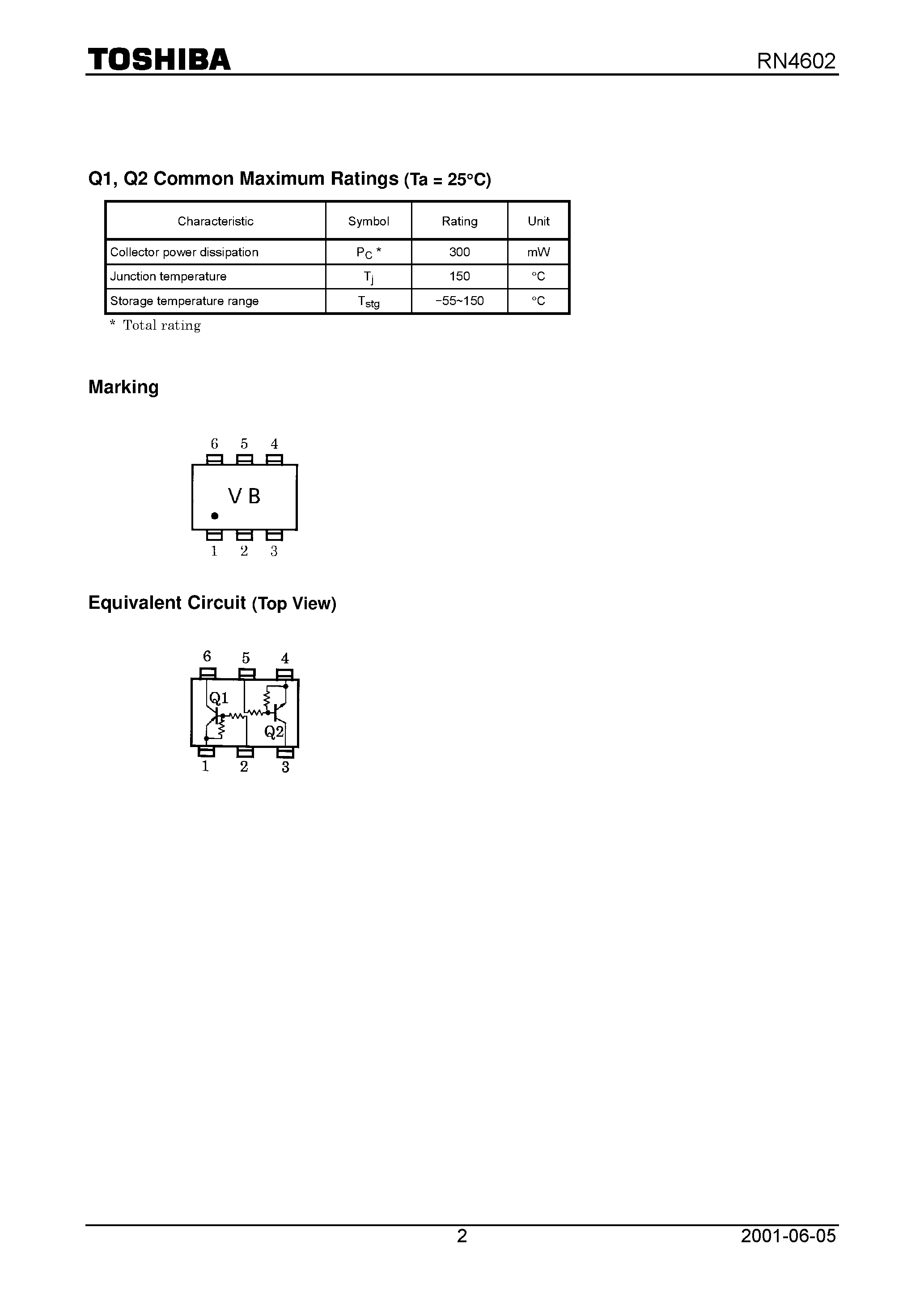 Datasheet RN4602 page 2 Datasheet RN4602 - Switching/ Inverter Circuit/ Interface Circuit And Driver Circuit Applications page 2