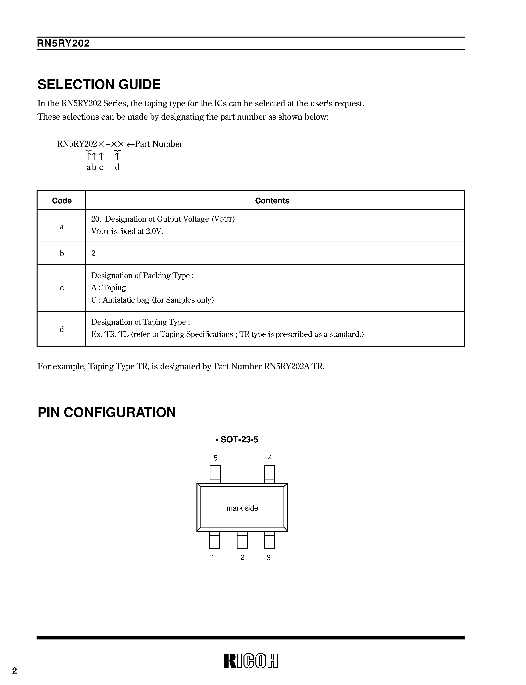 Datasheet RN5RY202A-TR page 2 Datasheet RN5RY202A-TR - VFM STEP-UP DC/DC CONVERTER CONTROLLER page 2