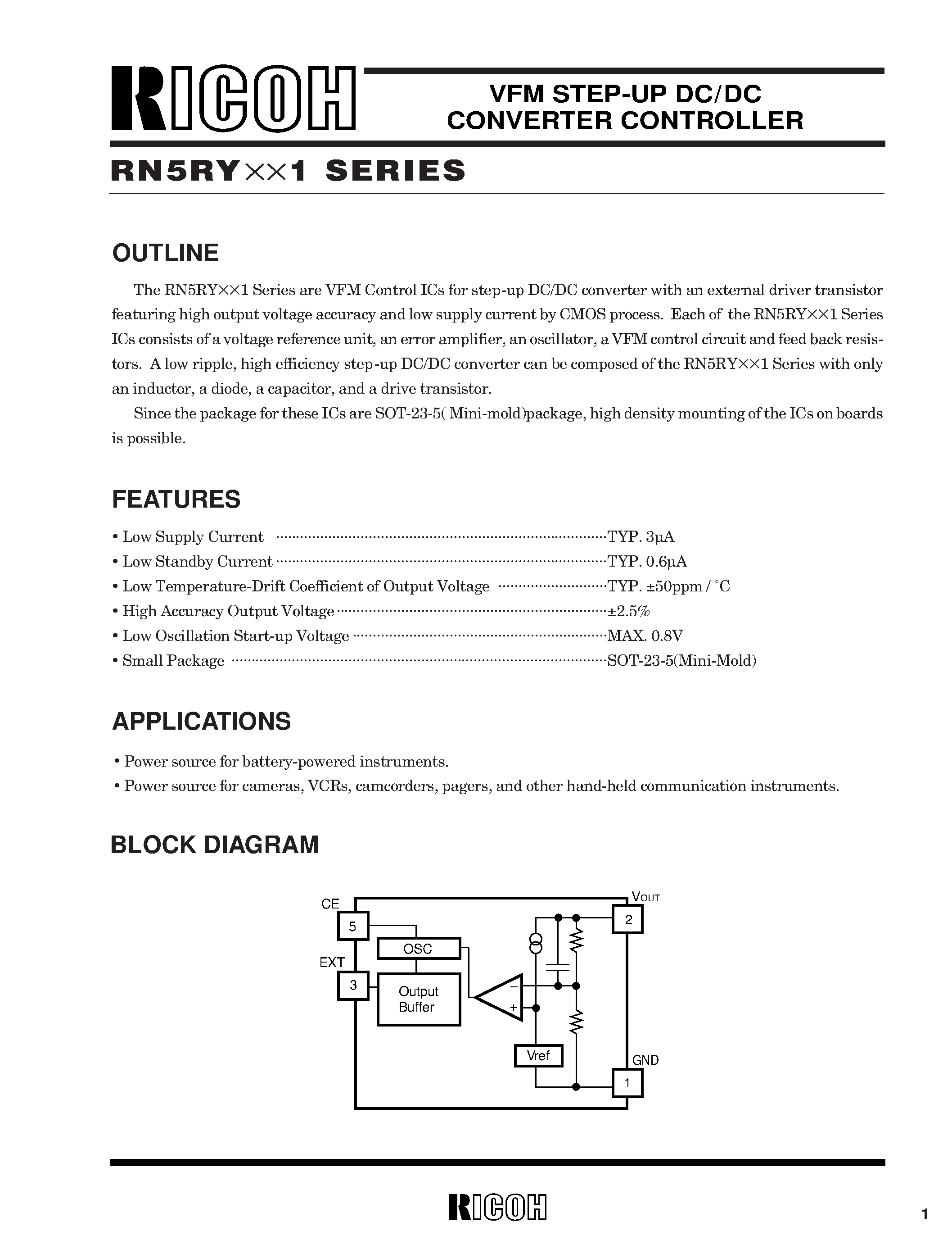 Datasheet RN5RY501A - VFM STEP-UP DC/DC CONVERTER CONTROLLER page 2