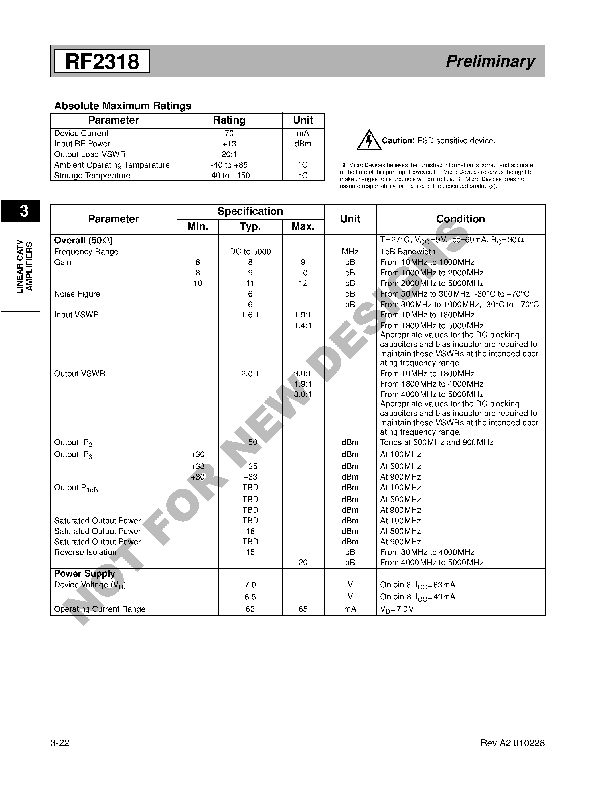 Datasheet RF2318PCBA-L page 2 Datasheet RF2318PCBA-L - LINEAR BROADBAND AMPLIFIER page 2