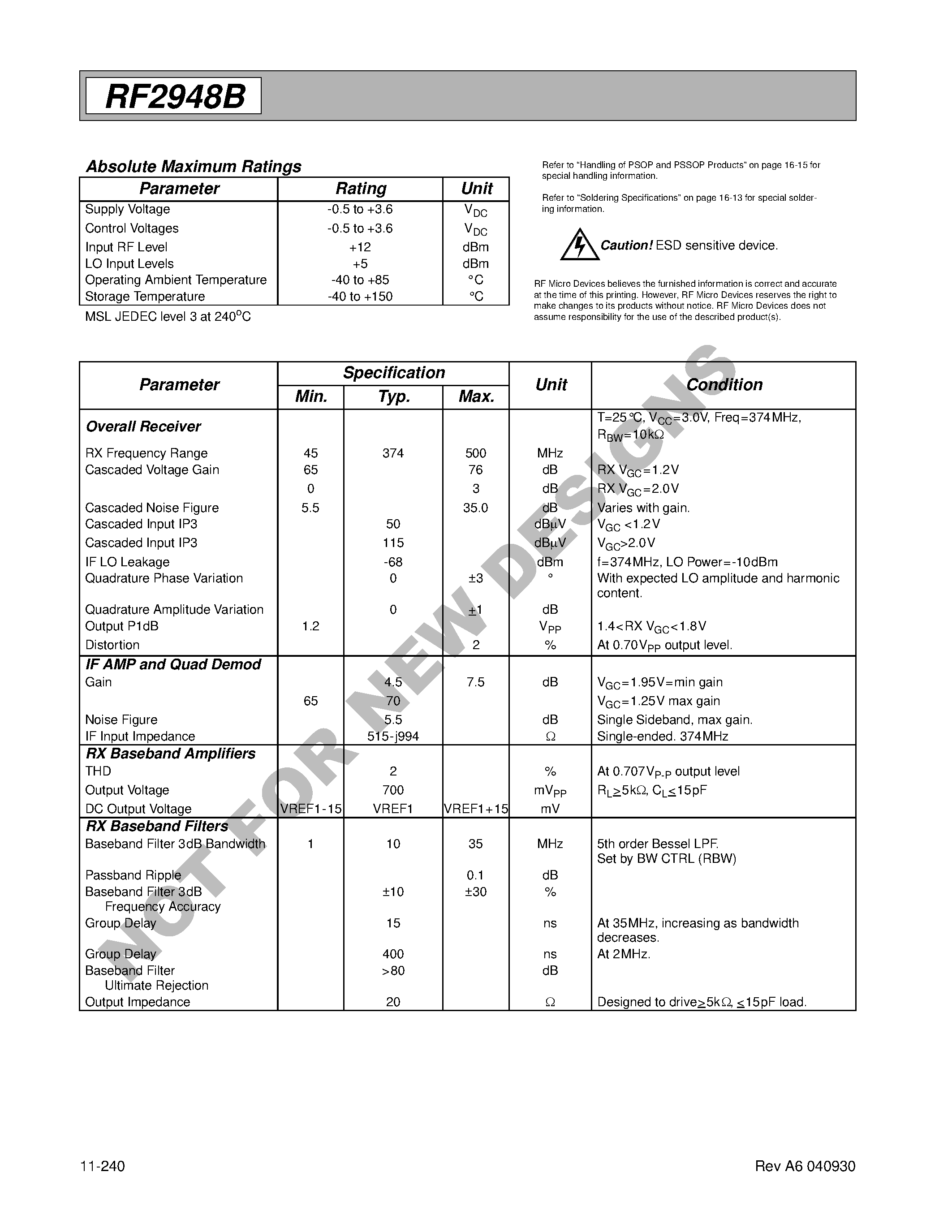 Datasheet RF2948BTR13 page 2 Datasheet RF2948BTR13 - 2.4GHz SPREAD-SPECTRUM TRANSCEIVER page 2