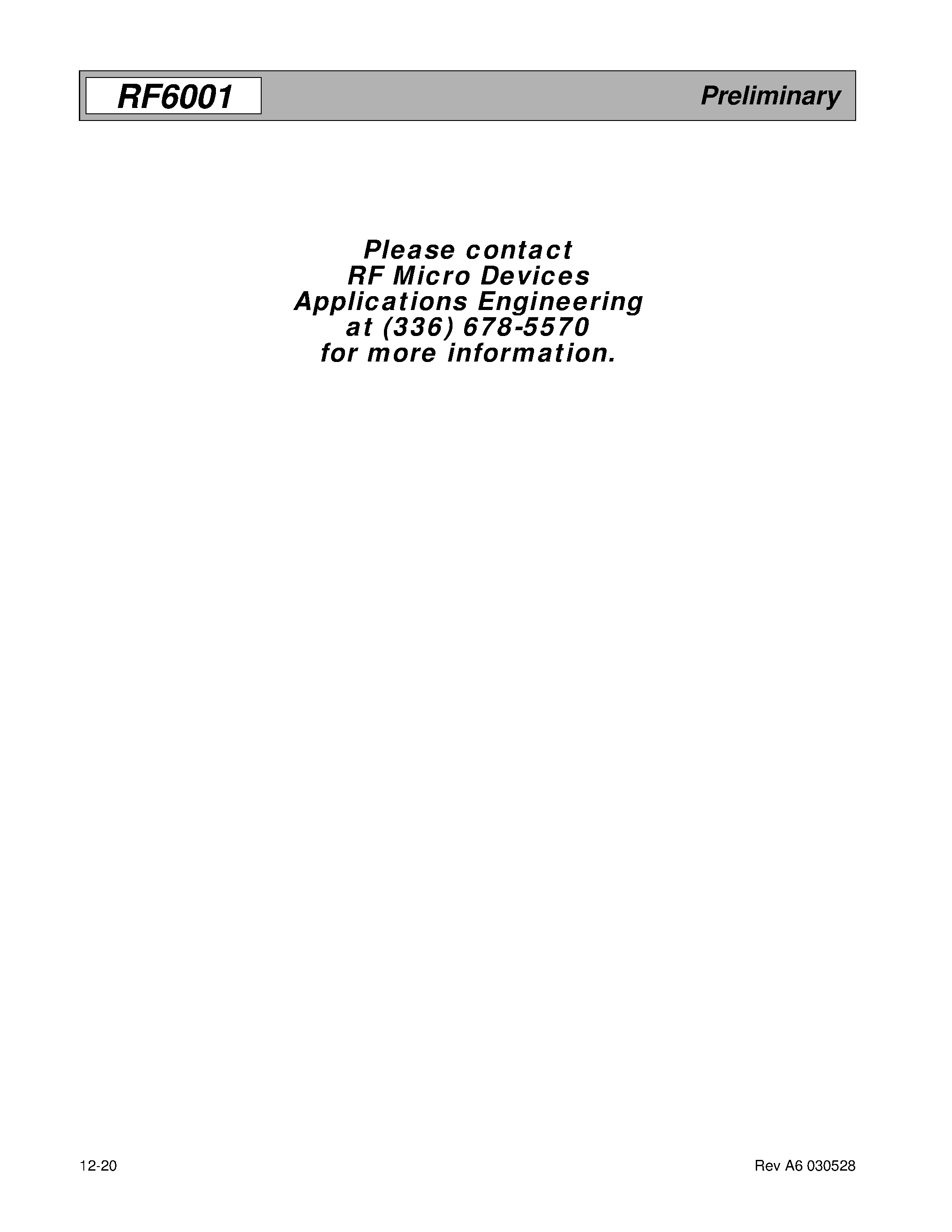 Datasheet RF6001 - FRACTIONAL-N RF SYNTHESIZER WITH MODULATOR AND DIGITAL IF FILTER page 2