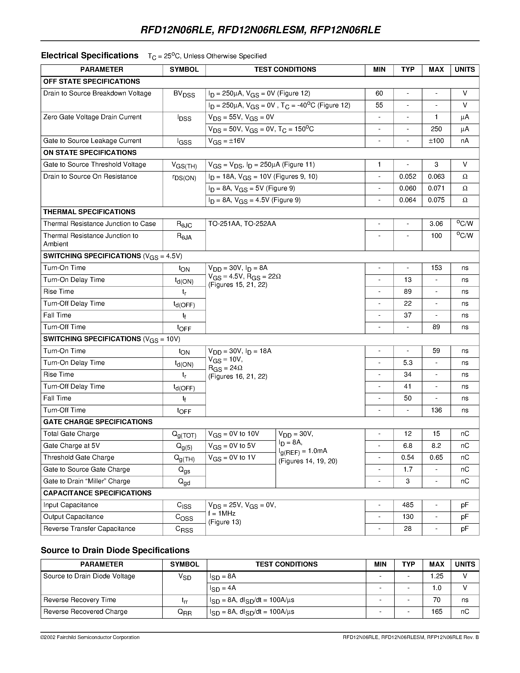 Datasheet RFD12N06RLESM - 17A/ 60V/ 0.071 Ohm/ N-Channel/ Logic Level UltraFET Power MOSFET page 2