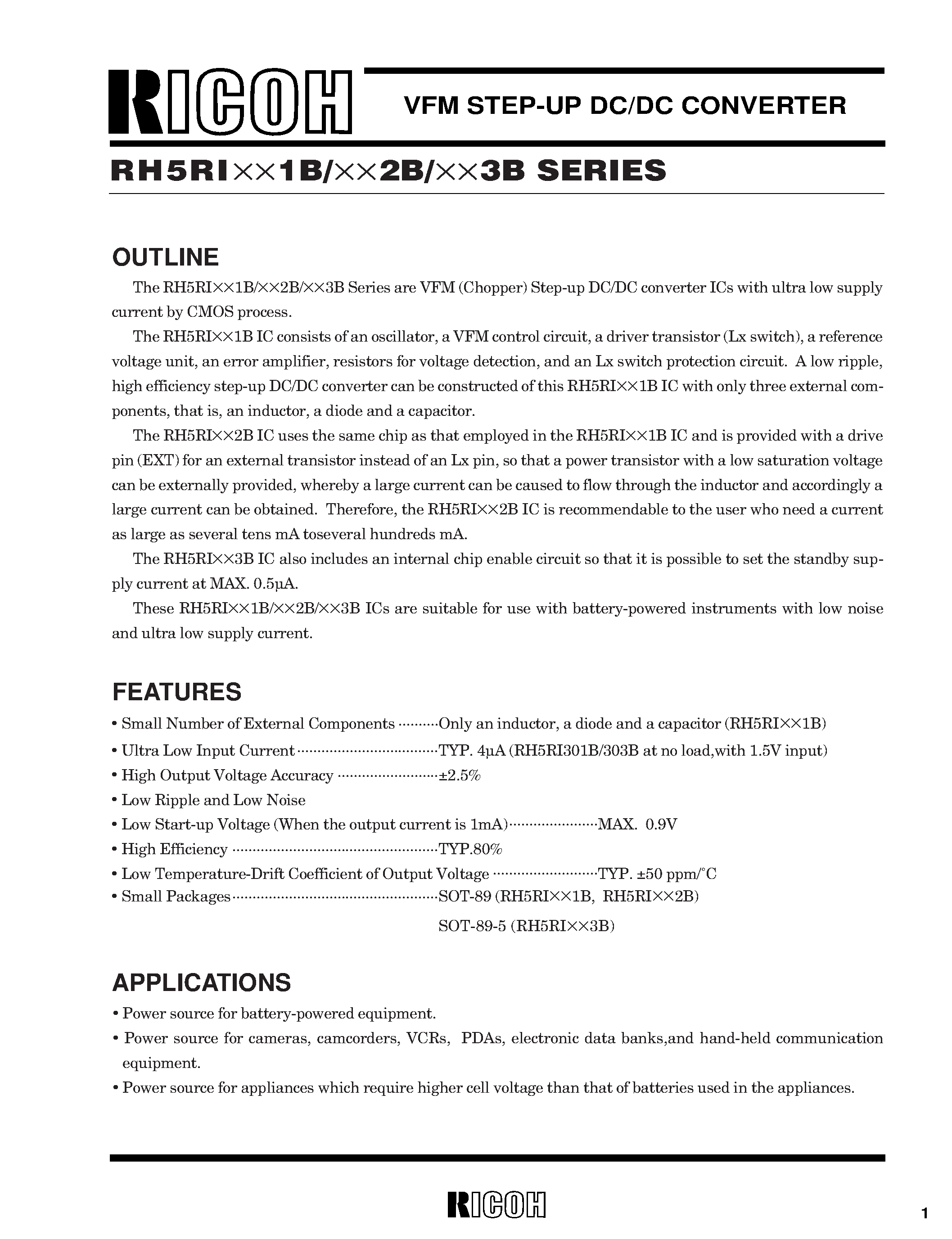 Datasheet RH5RI301B-T2 - VFM STEP-UP DC/DC CONVERTER page 2