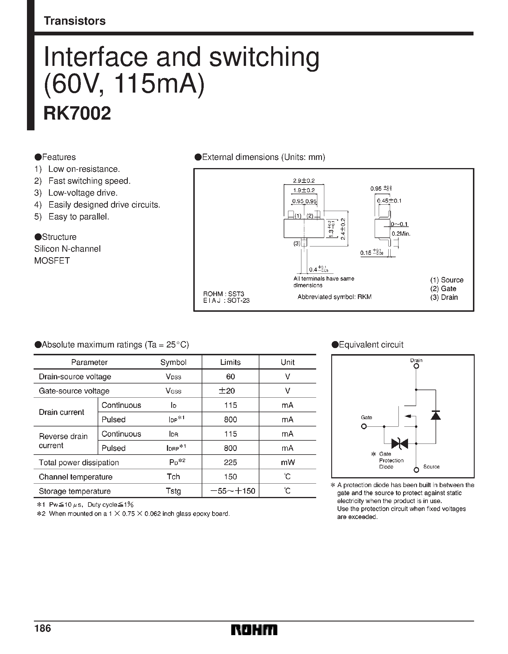 Datasheet RK7002 page 1 Datasheet RK7002 - Interface and switching (60V/ 115mA) page 1