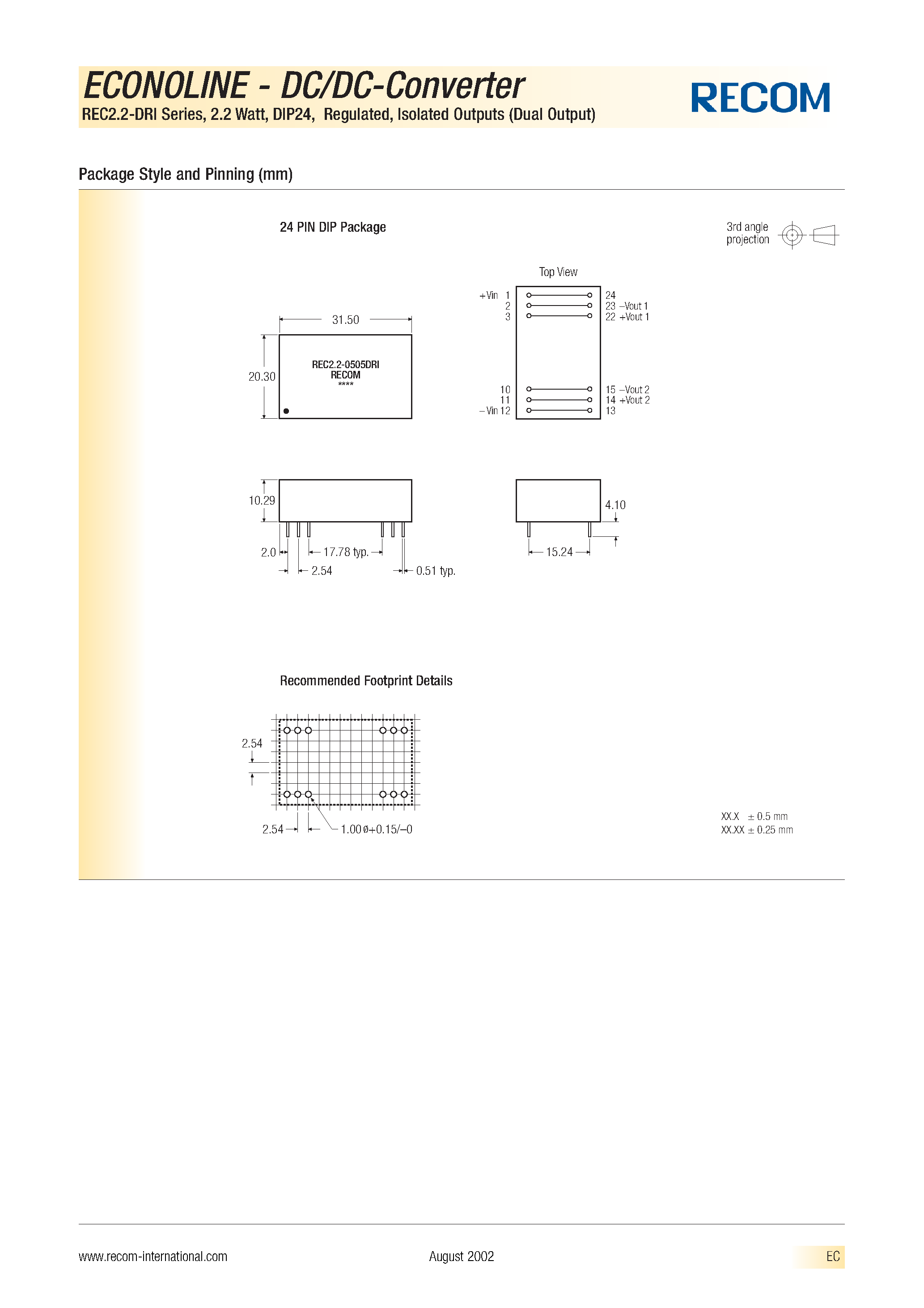 Datasheet REC2.2-1205DRI - ECONOLINE - DC/DC - CONVERTER page 2