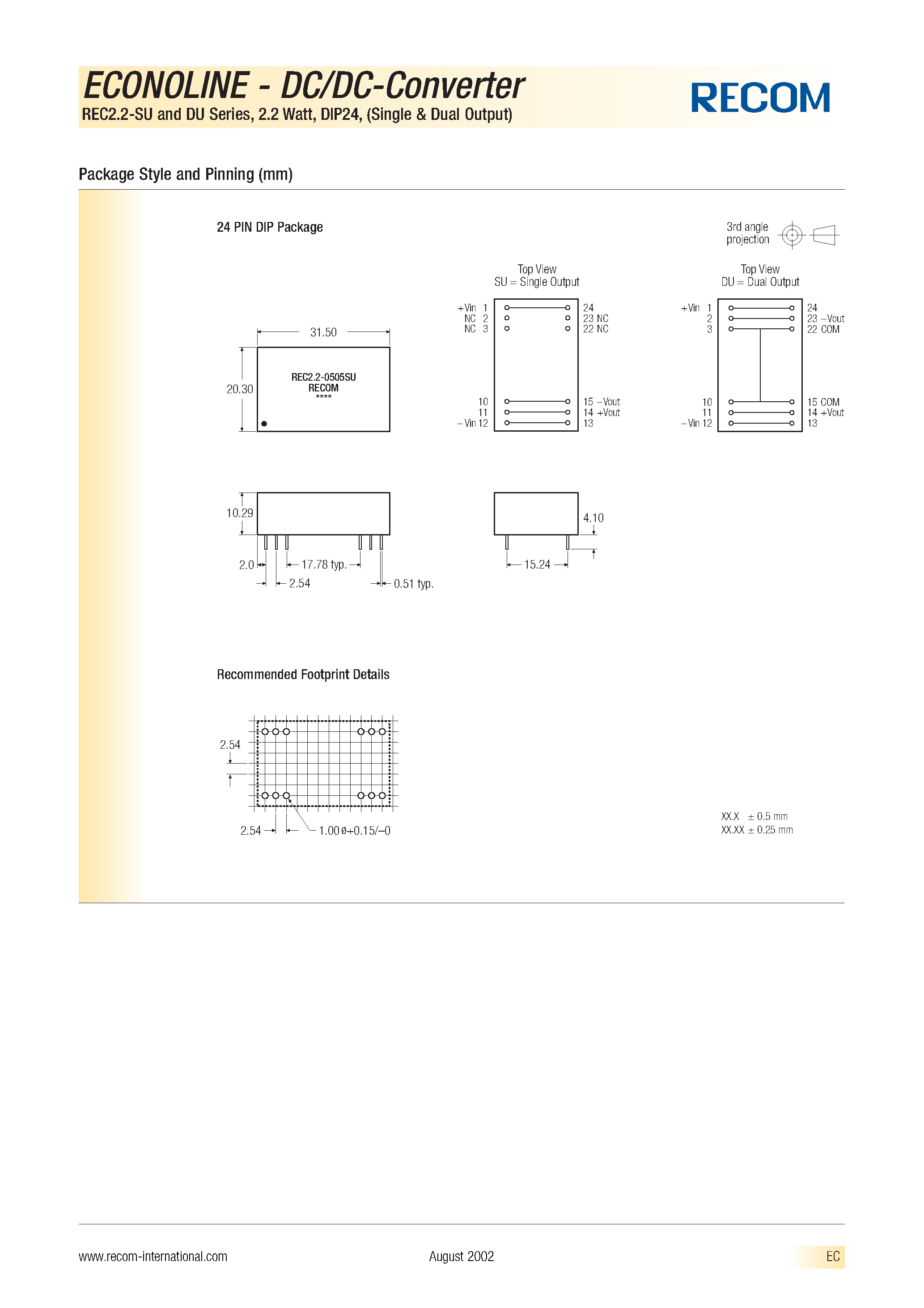 Datasheet REC2.2-1212DU - ECONOLINE - DC/DC -CONVERTER page 2