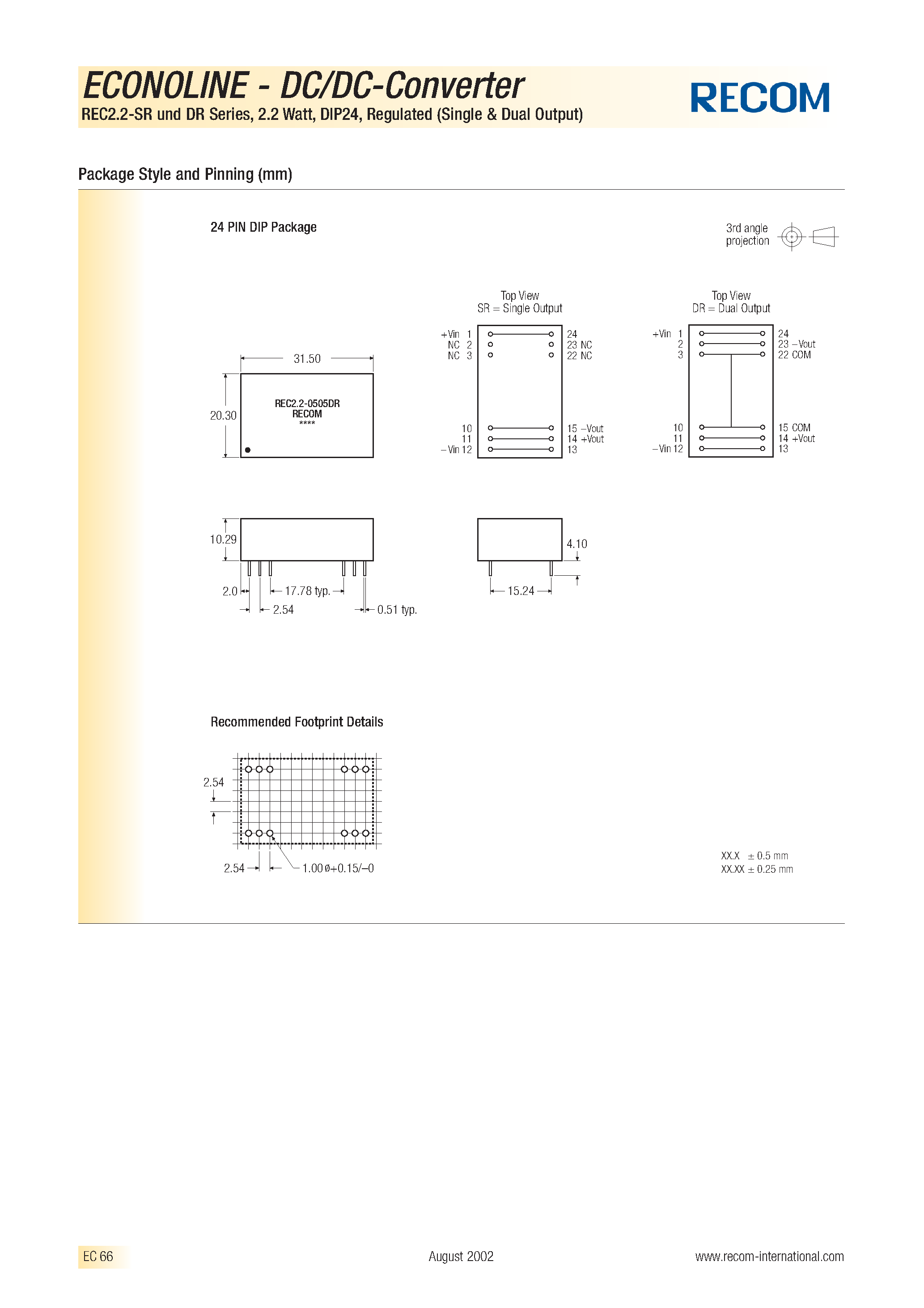 Datasheet REC2.2-1212SR - ECONOLINE - DC/DC - CONVERTER page 2