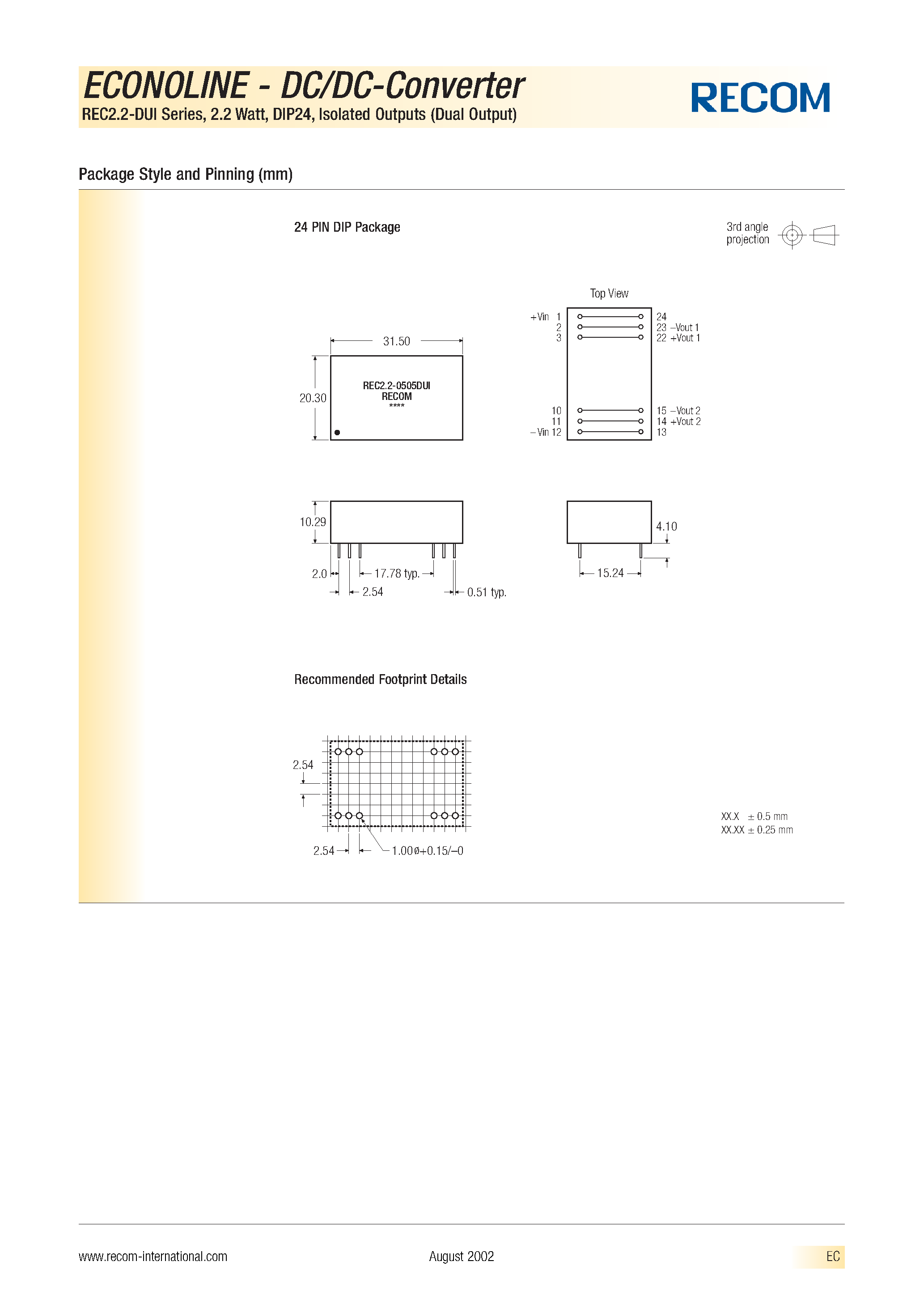 Datasheet REC2.2-2414DUI page 2 Datasheet REC2.2-2414DUI - ECONOLINE - DC/DC - CONVERTER page 2