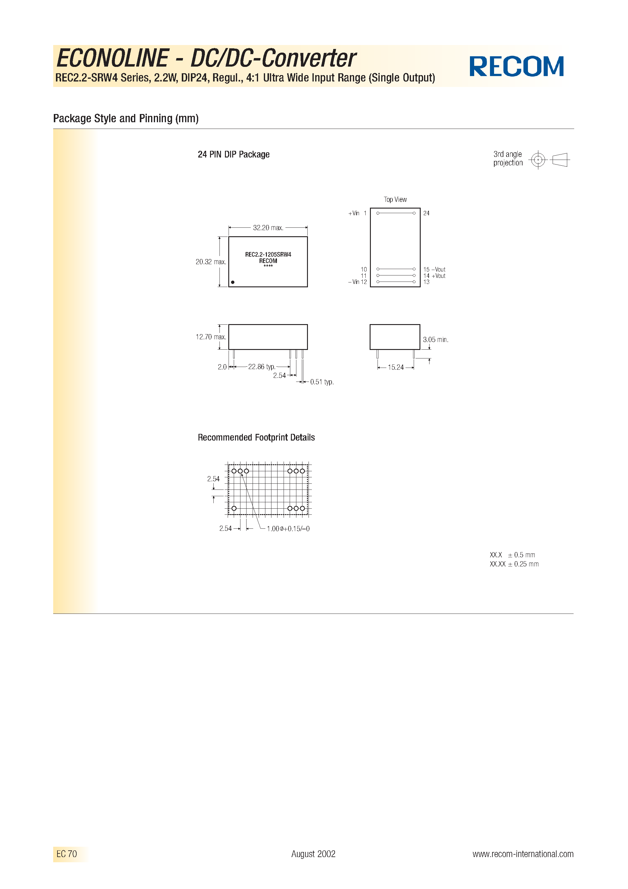 Datasheet REC2.2-2415SRW4 page 2 Datasheet REC2.2-2415SRW4 - ECONOLINE - DC/DC - CONVERTER page 2
