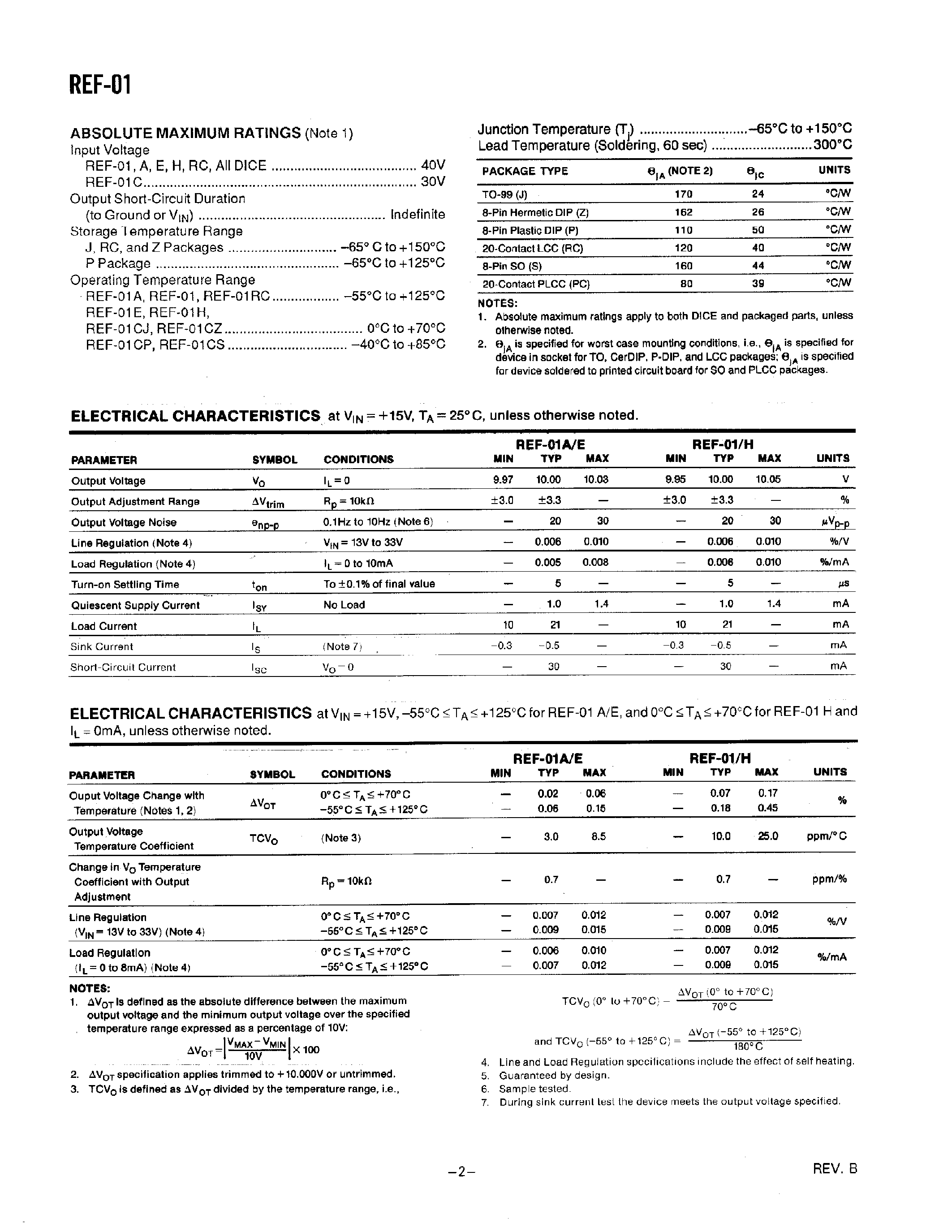 Даташит REF01HP - 10 V Precision Voltage Reference страница 2