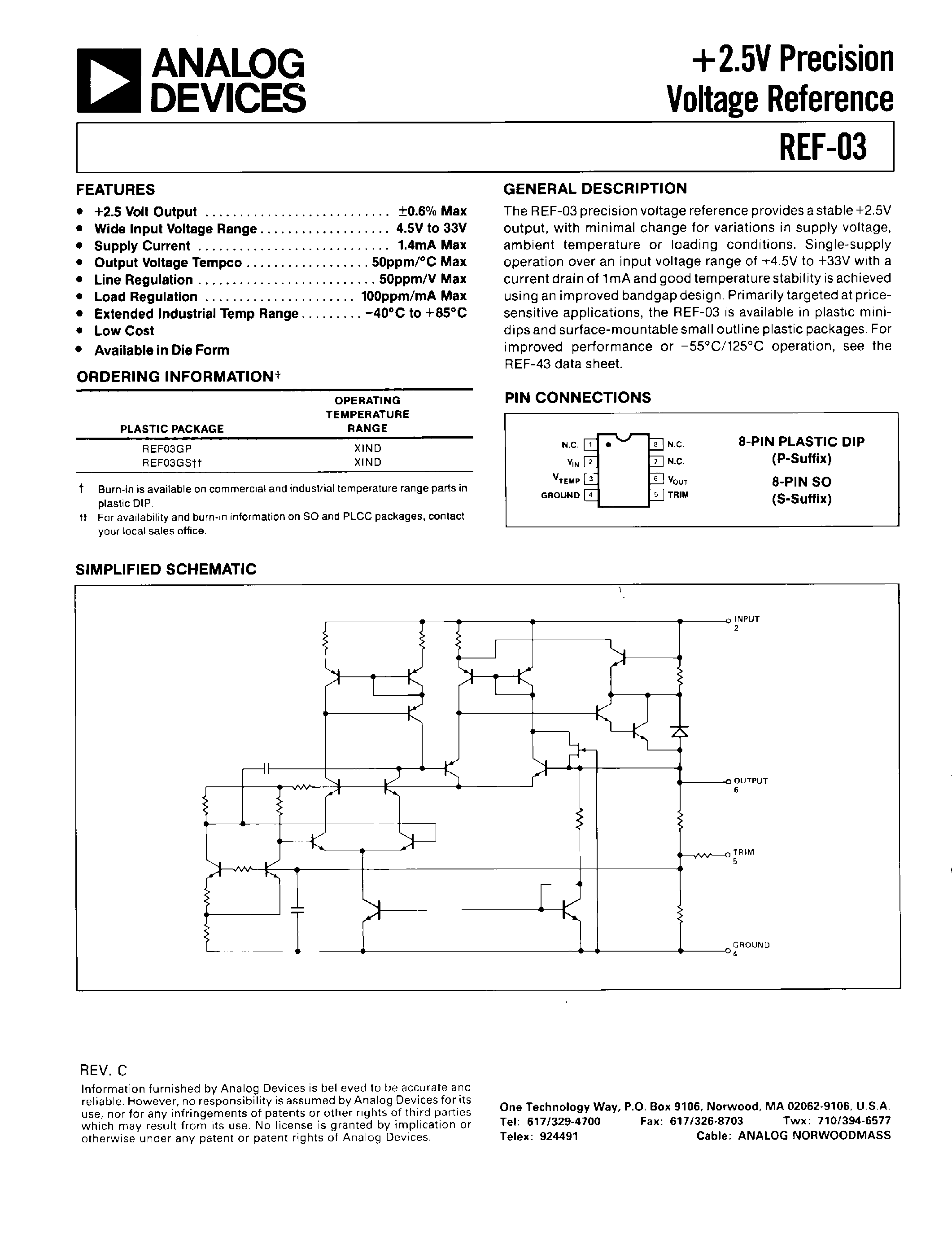 Datasheet REF03GS - +2.5V Precision Voltage Reference page 1