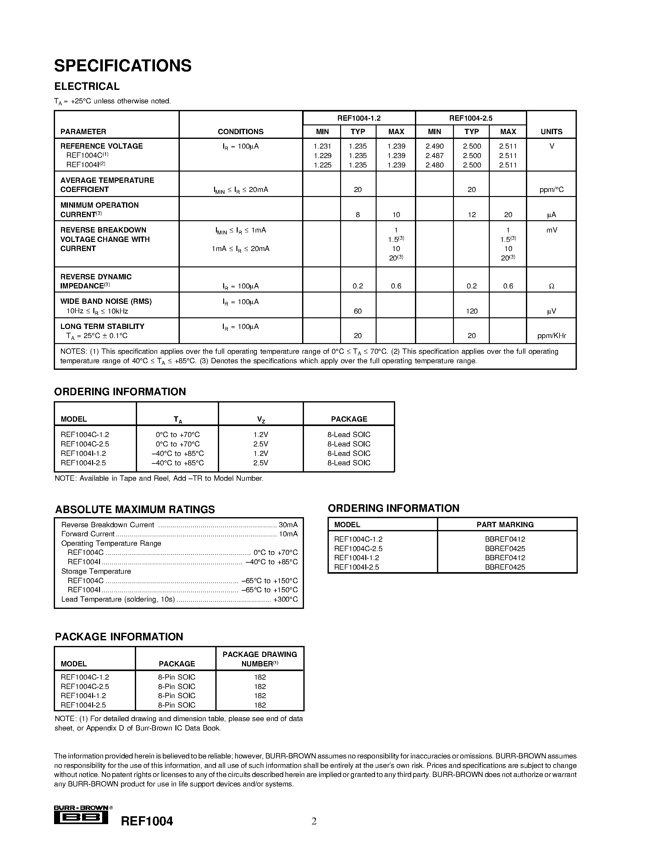 Datasheet REF1004-2.5 - 1.2V and 2.5V Micropower VOLTAGE REFERENCE page 2