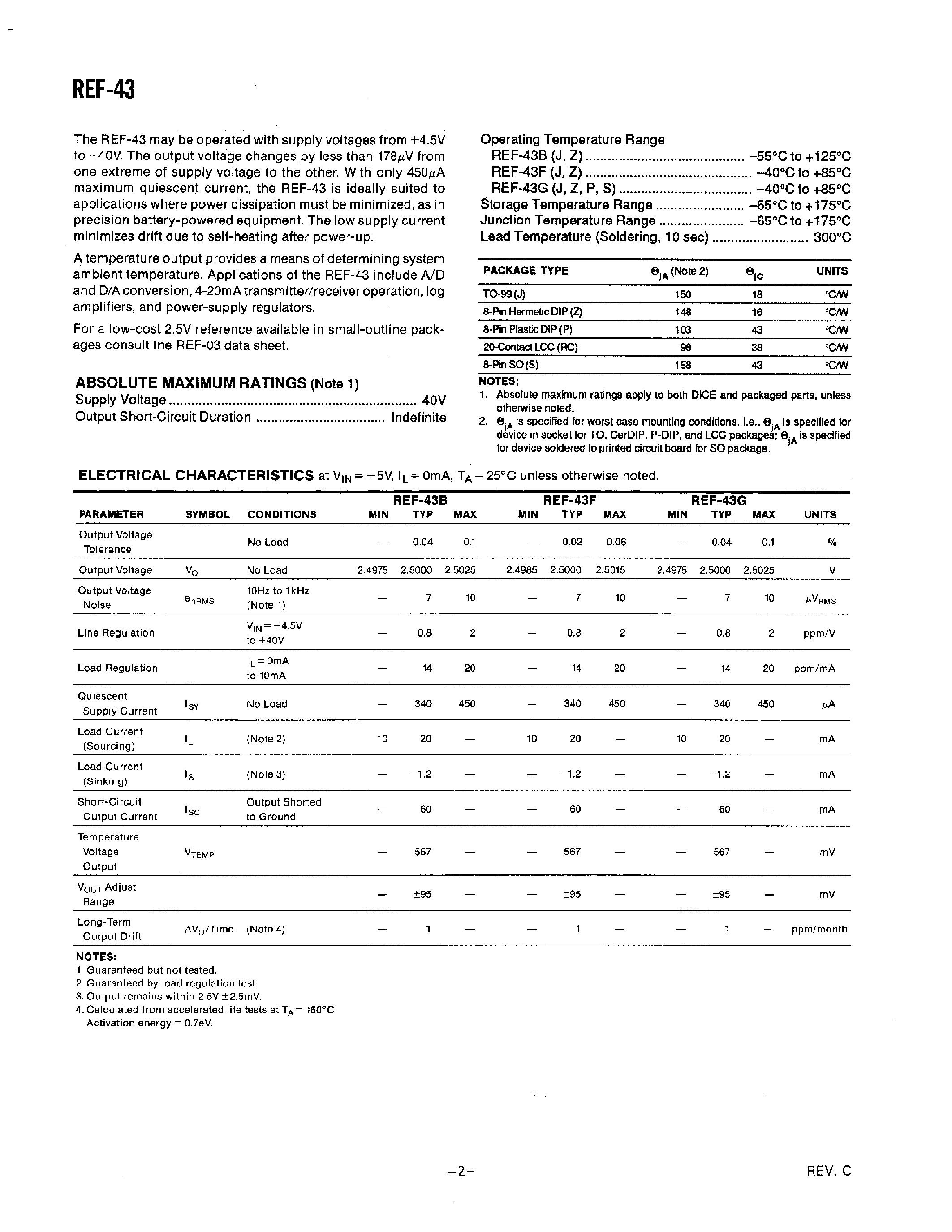 Datasheet REF43 page 2 Datasheet REF43 - +2.5V Low Power Precision Voltage Reference page 2