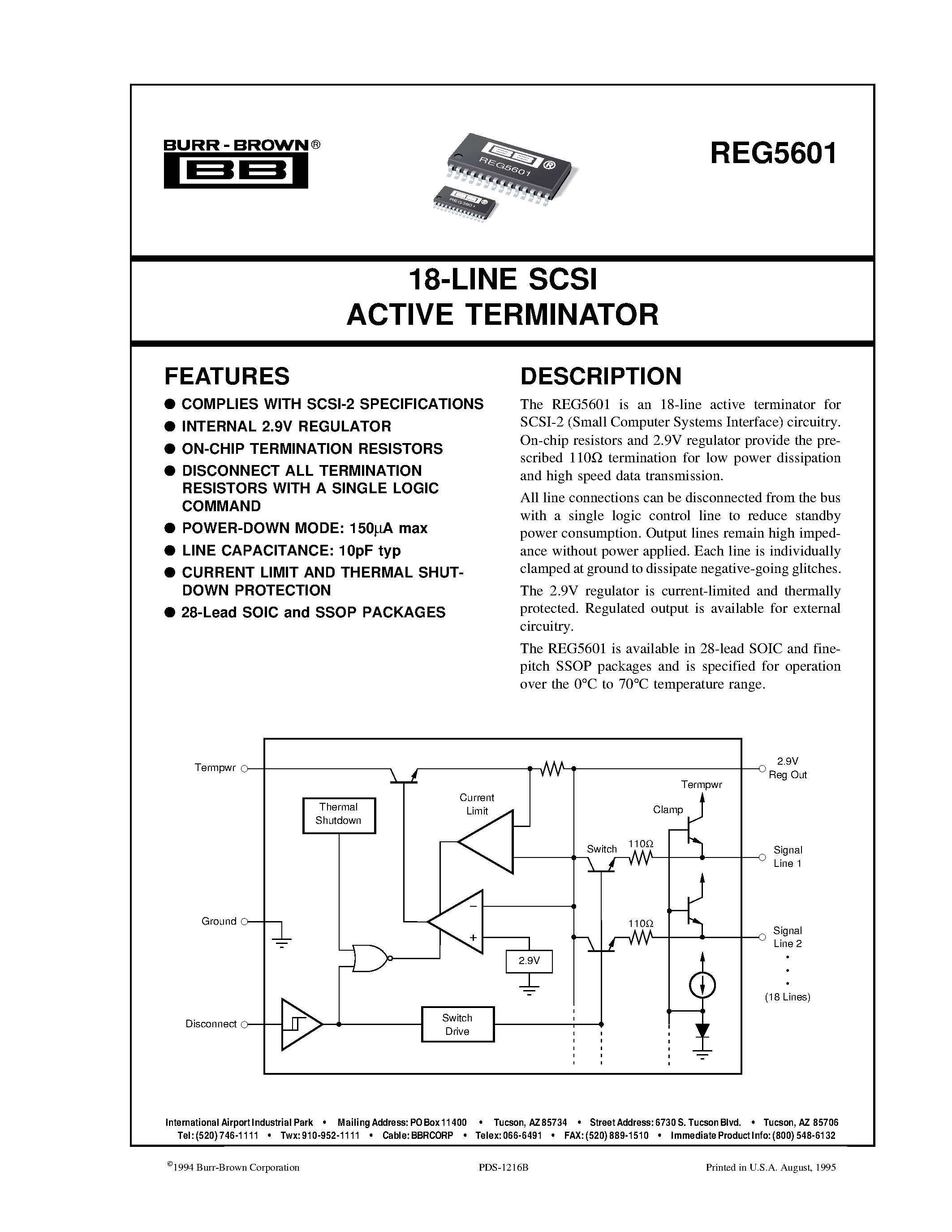 Datasheet REG5601E - 18-LINE SCSI ACTIVE TERMINATOR page 1