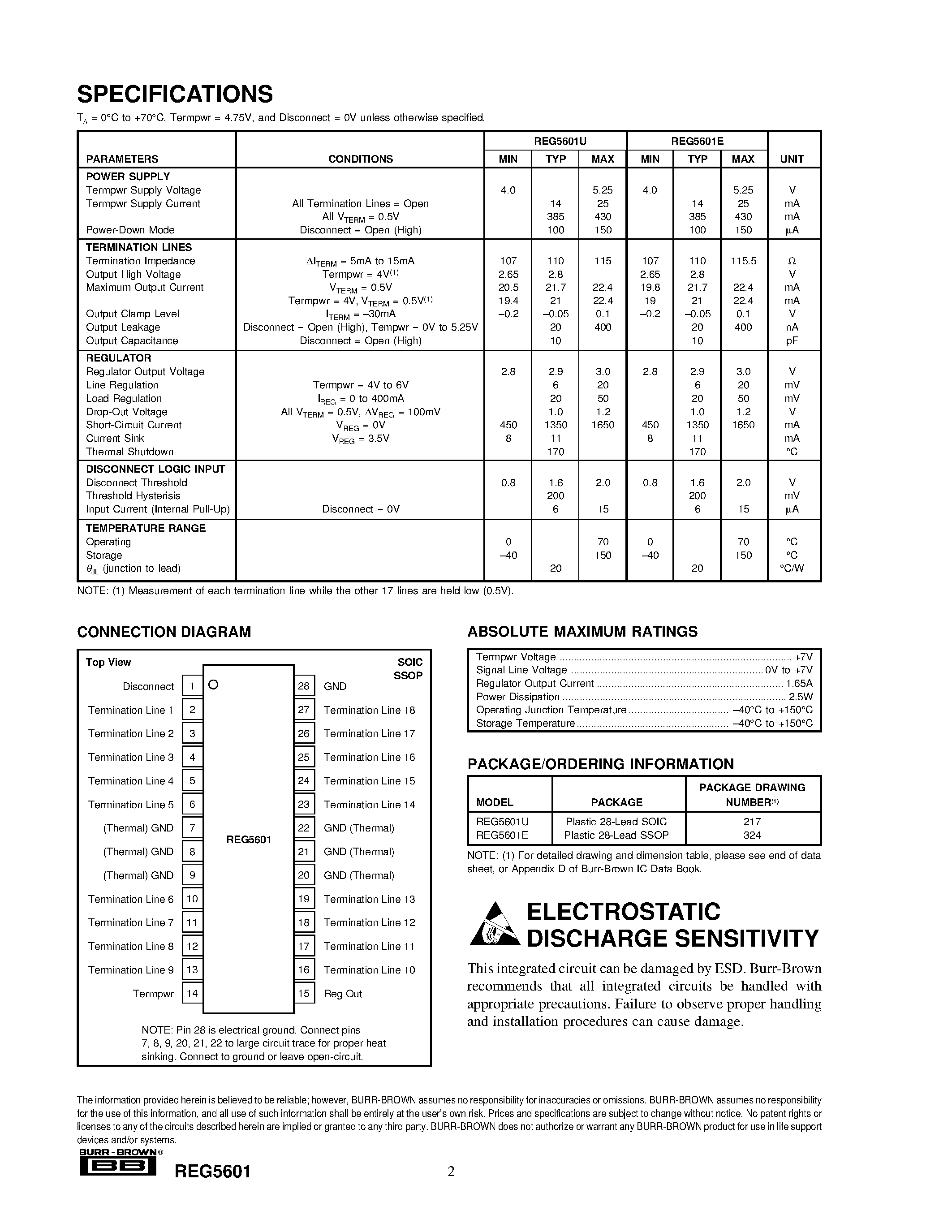 Datasheet REG5601E - 18-LINE SCSI ACTIVE TERMINATOR page 2