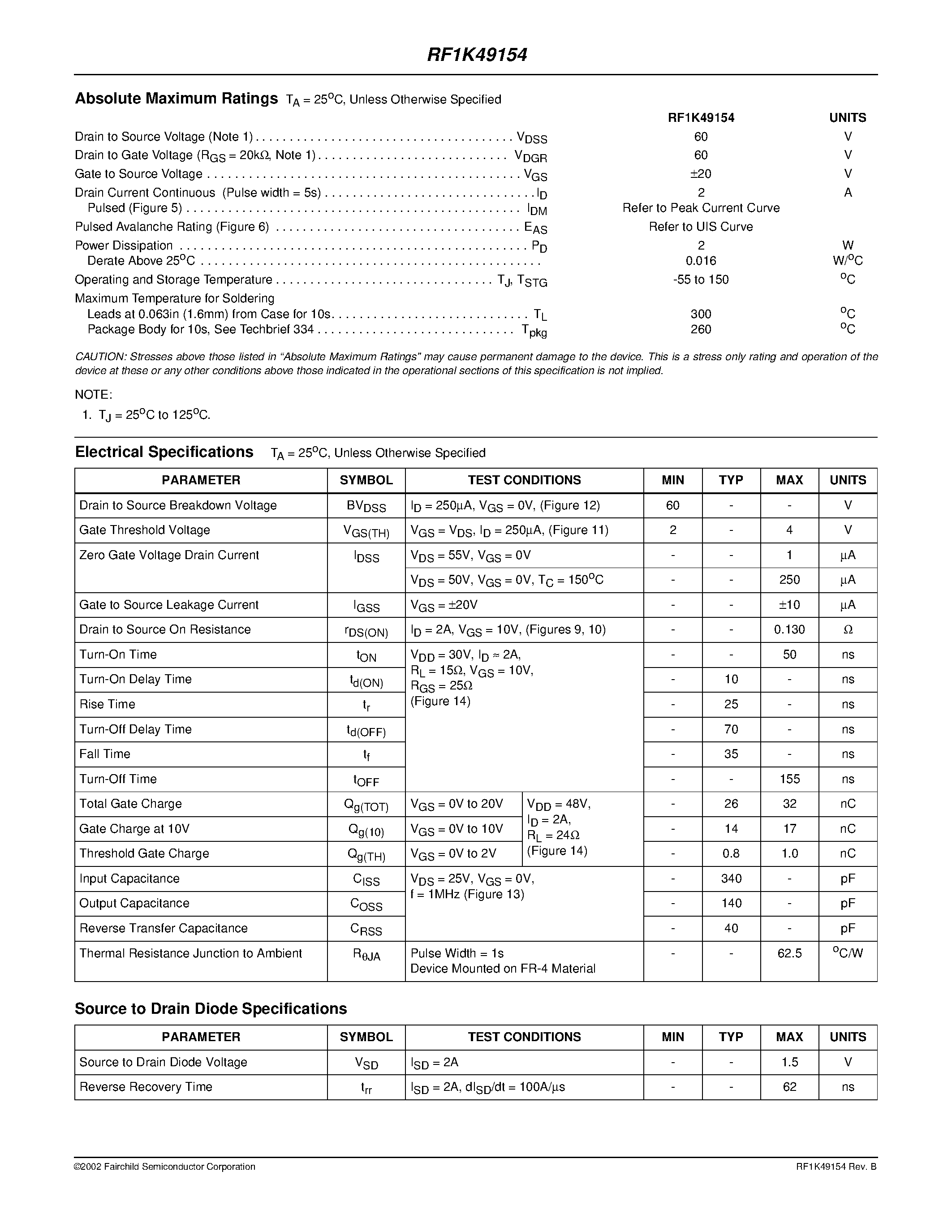 Datasheet RF1K49154 - 2A/ 60V/ 0.130 Ohm/ Dual N-Channel/ LittleFET Power MOSFET page 2