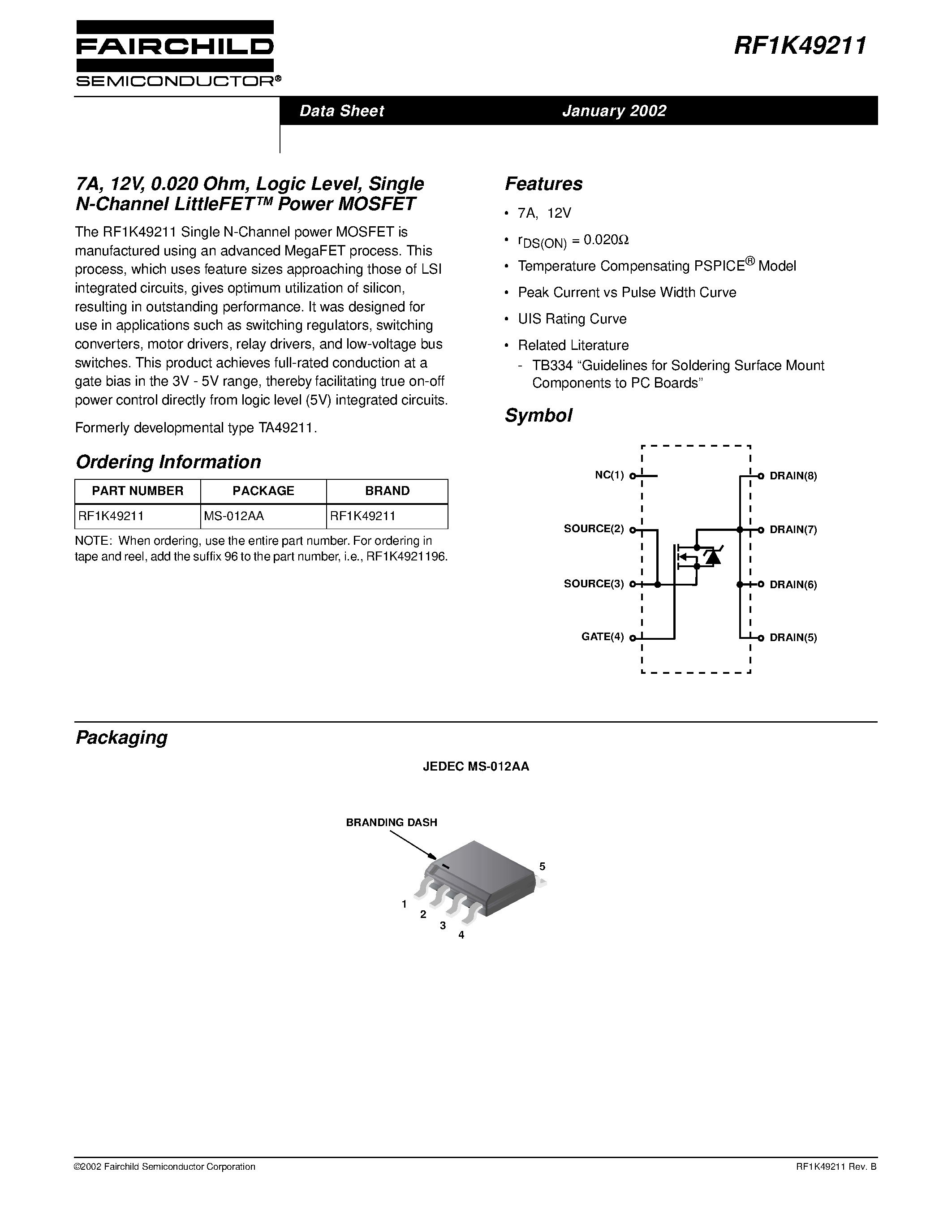 Datasheet RF1K49211 - 7A/ 12V/ 0.020 Ohm/ Logic Level/ Single N-Channel LittleFET Power MOSFET page 1