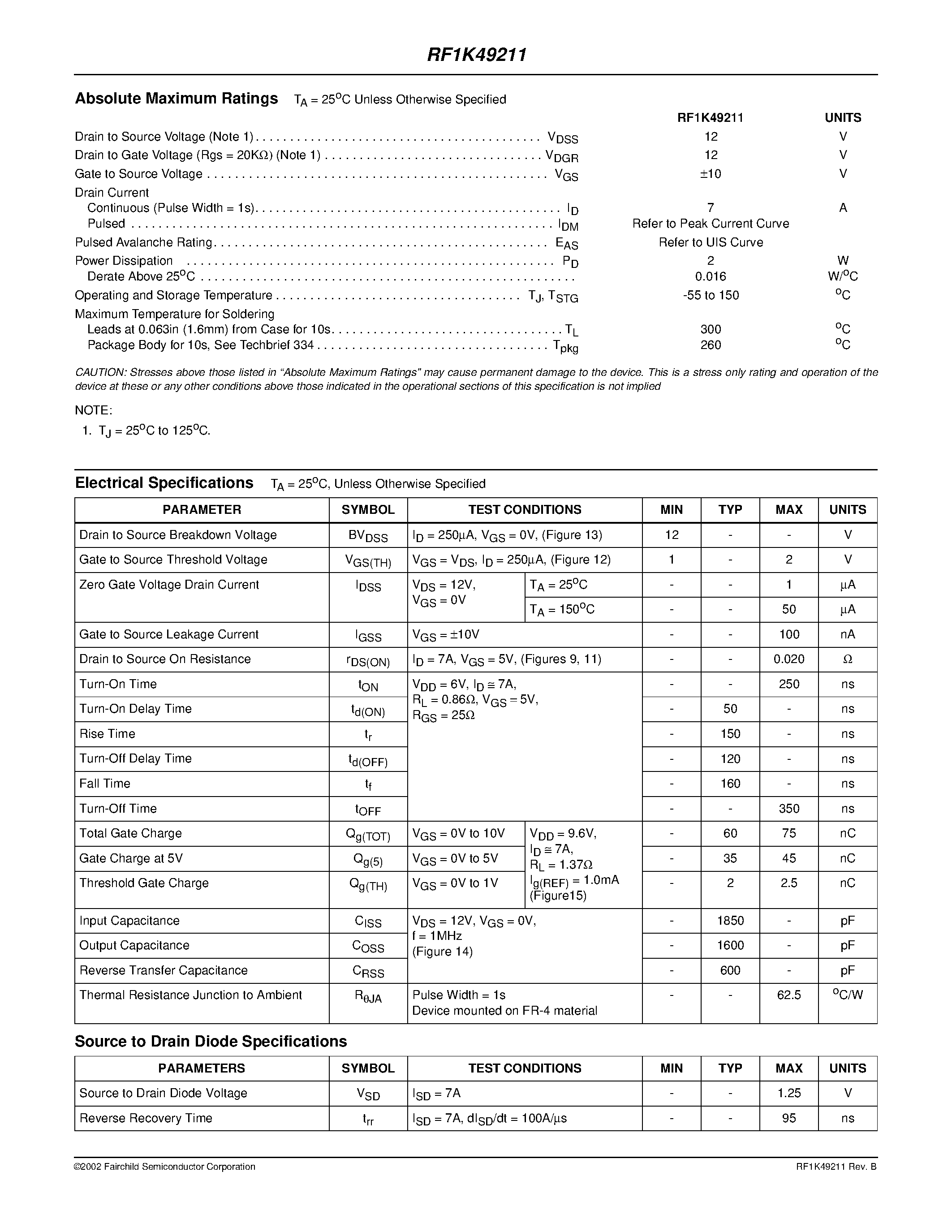 Datasheet RF1K49211 - 7A/ 12V/ 0.020 Ohm/ Logic Level/ Single N-Channel LittleFET Power MOSFET page 2