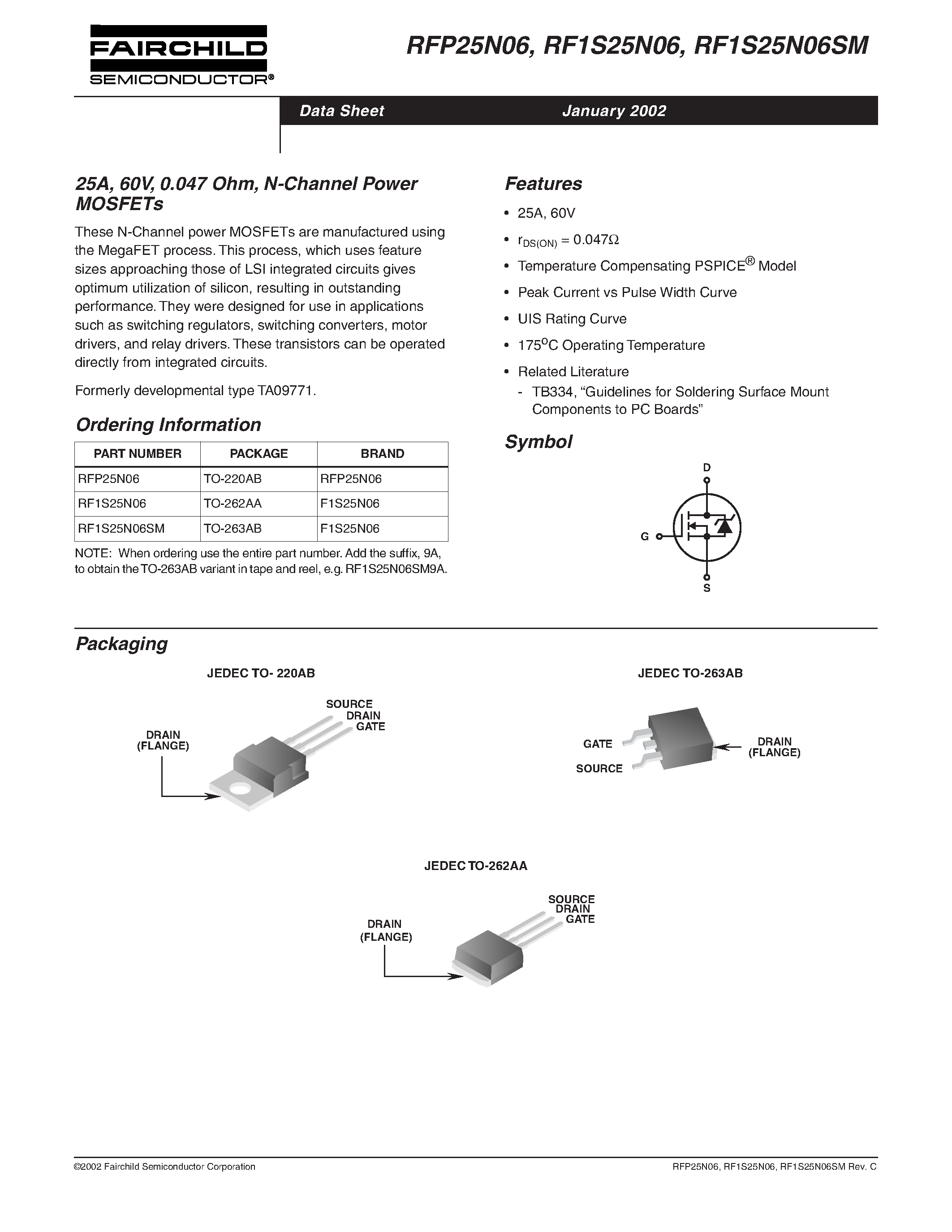 Datasheet RF1S25N06 - 25A/ 60V/ 0.047 Ohm/ N-Channel Power MOSFETs page 1