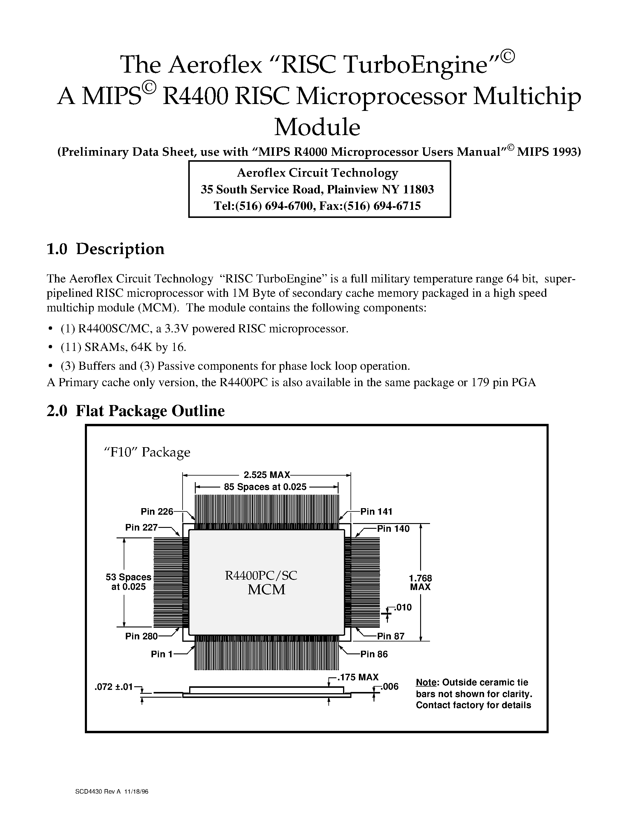 Даташит R4400 - A MIPS R4400 RISC Microprocessor Multichip Module страница 1