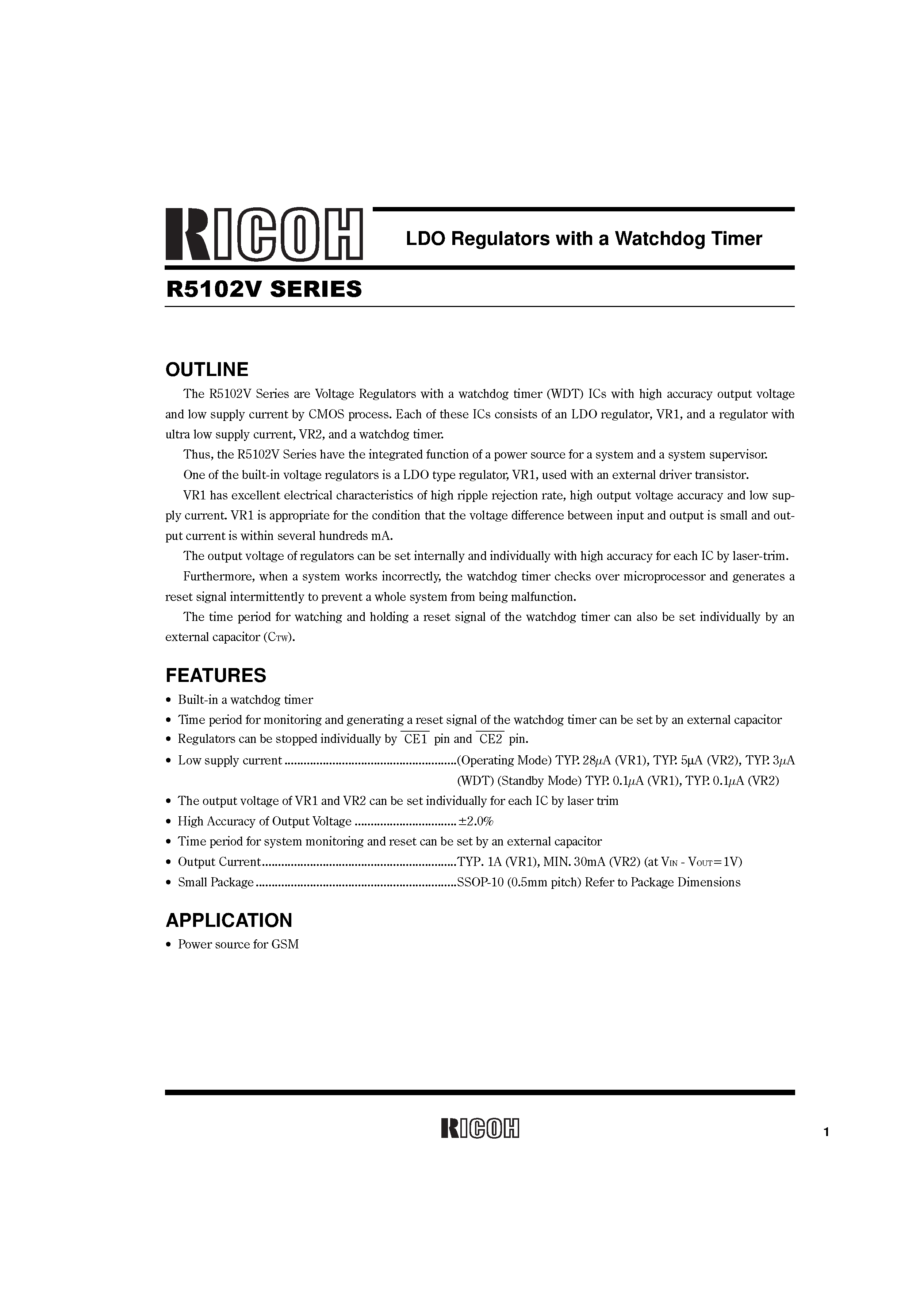 Datasheet R5102V001A page 2 Datasheet R5102V001A - LDO Regulators with a Watchdog Timer page 2