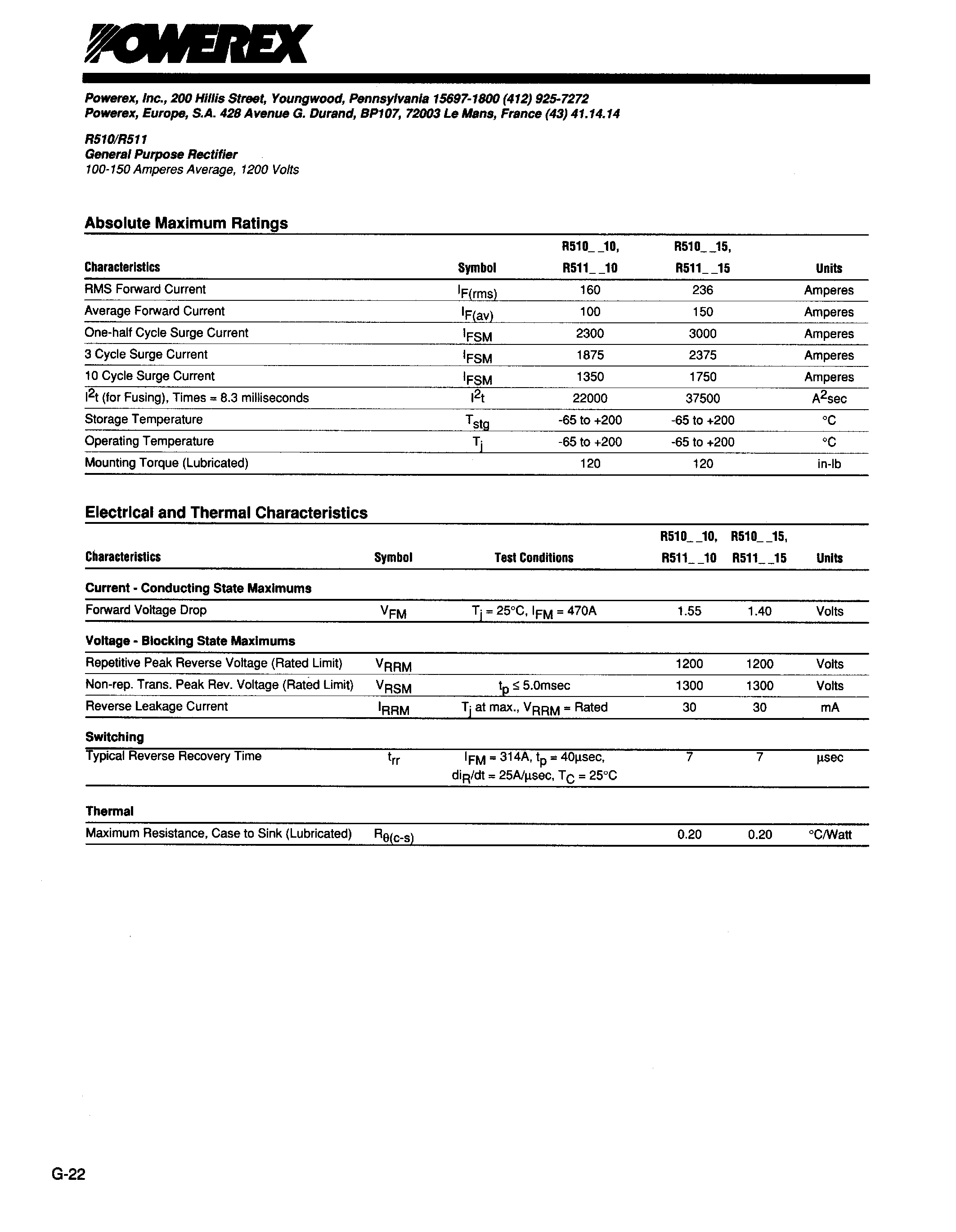 Даташит R5110410 - General Purpose Rectifier (100-150 Amperes Average 1200 Volts) страница 2