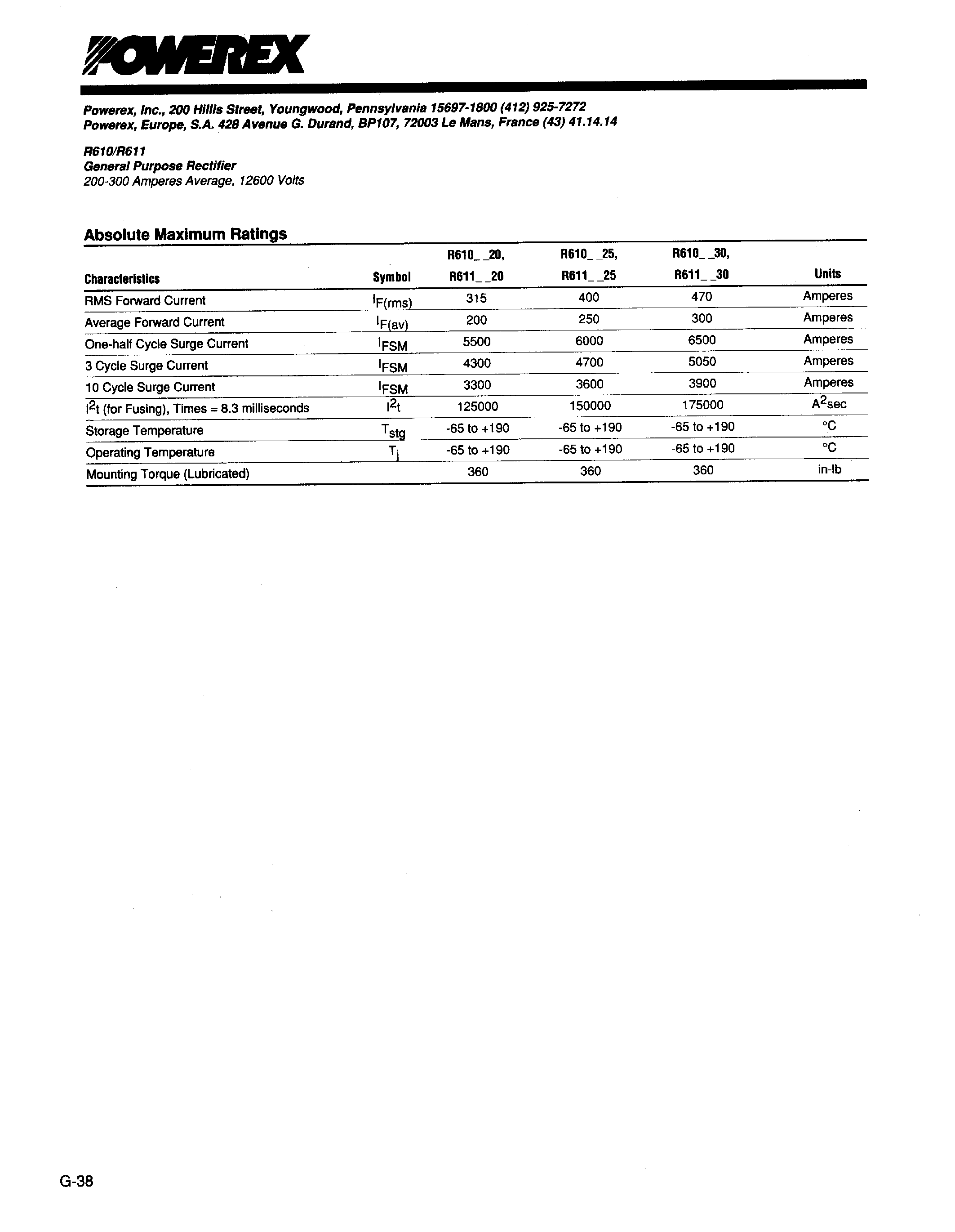 Даташит R6110430 - General Purpose Rectifier (200-300 Amperes Average 1200 Volts) страница 2