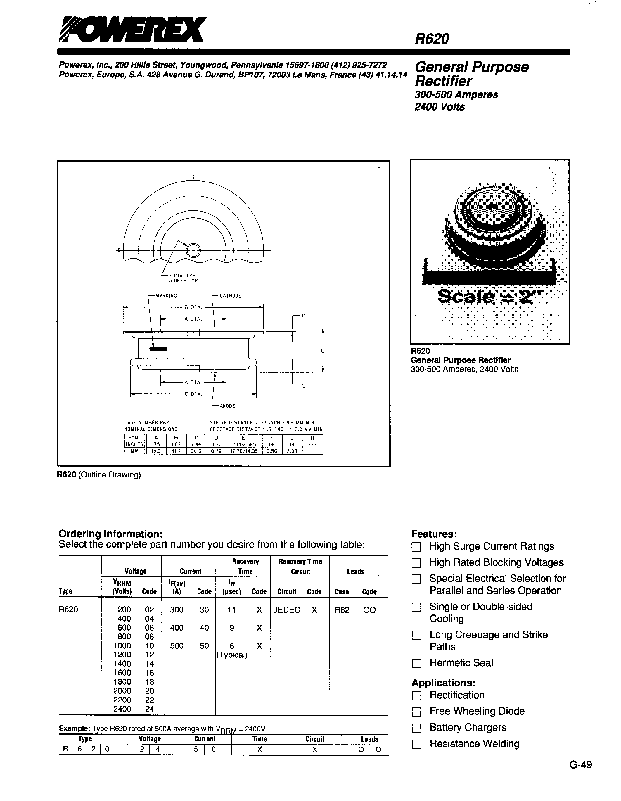 Даташит R6200650 - General Purpose Rectifier (300-500 Amperes Average 2400 Volts) страница 1