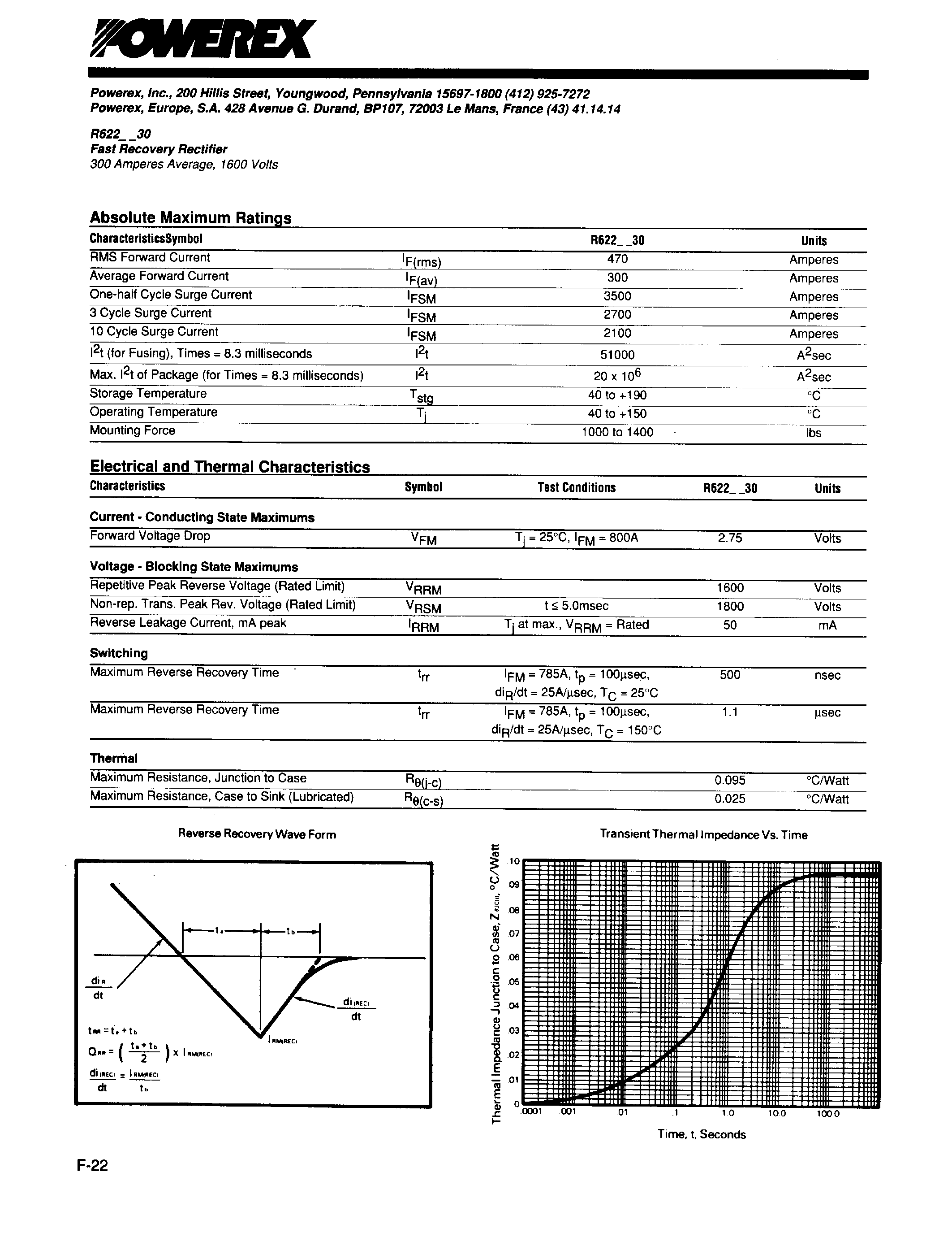 Даташит R6221230 - Fast Recovery Rectifier (300 Amperes Average 1600 Volts) страница 2