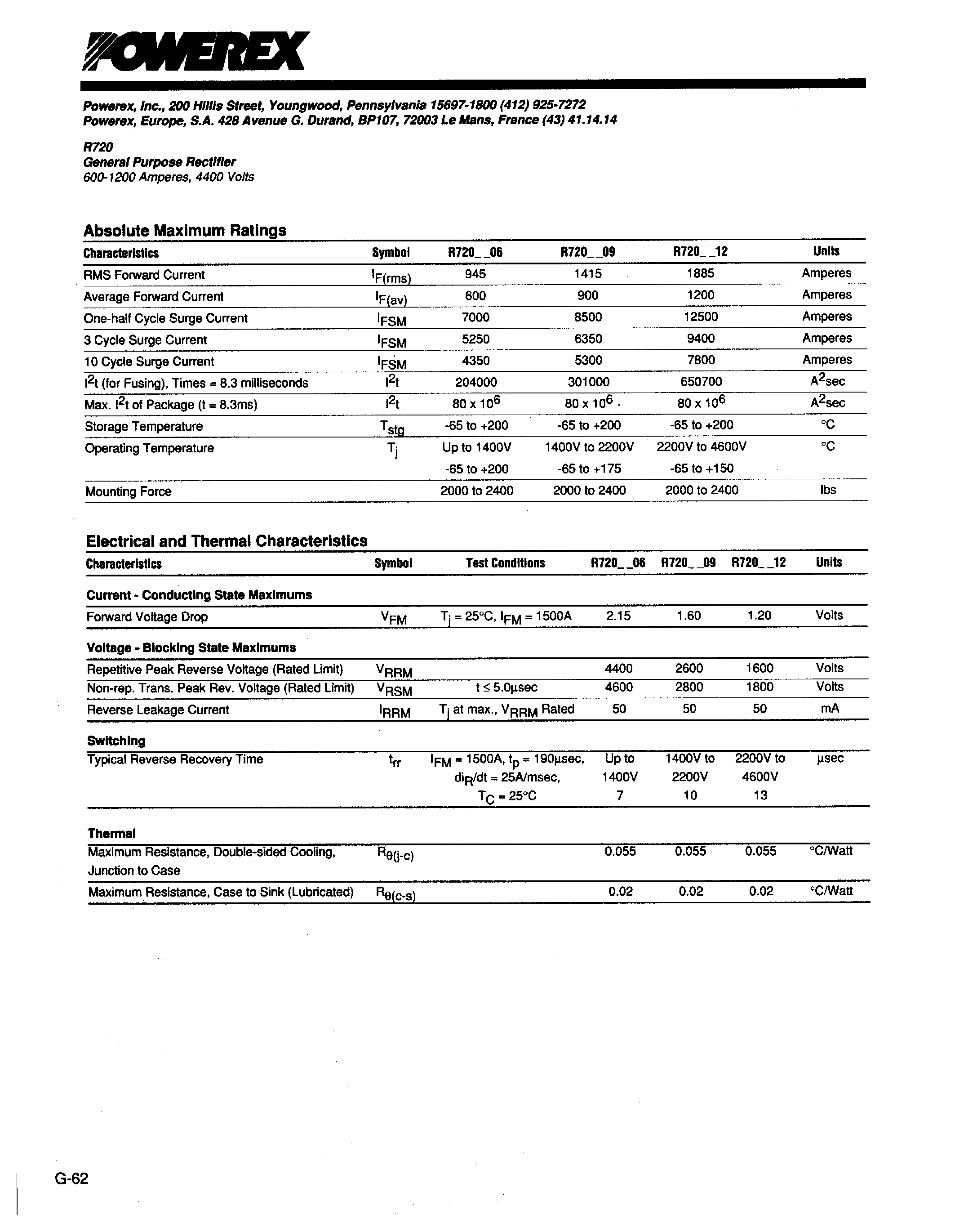 Даташит R7200106 - General Purpose Rectifier (600-1200 Amperes Average 4400 Volts) страница 2