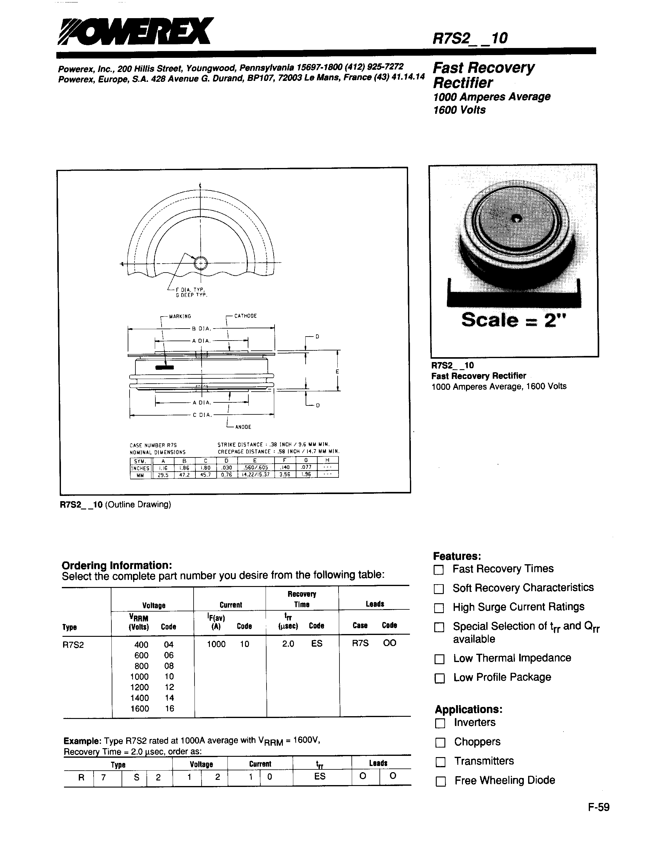 Даташит R7S20810 - Fast Recovery Rectifier (1000Amperes Average 1600 Volts) страница 1