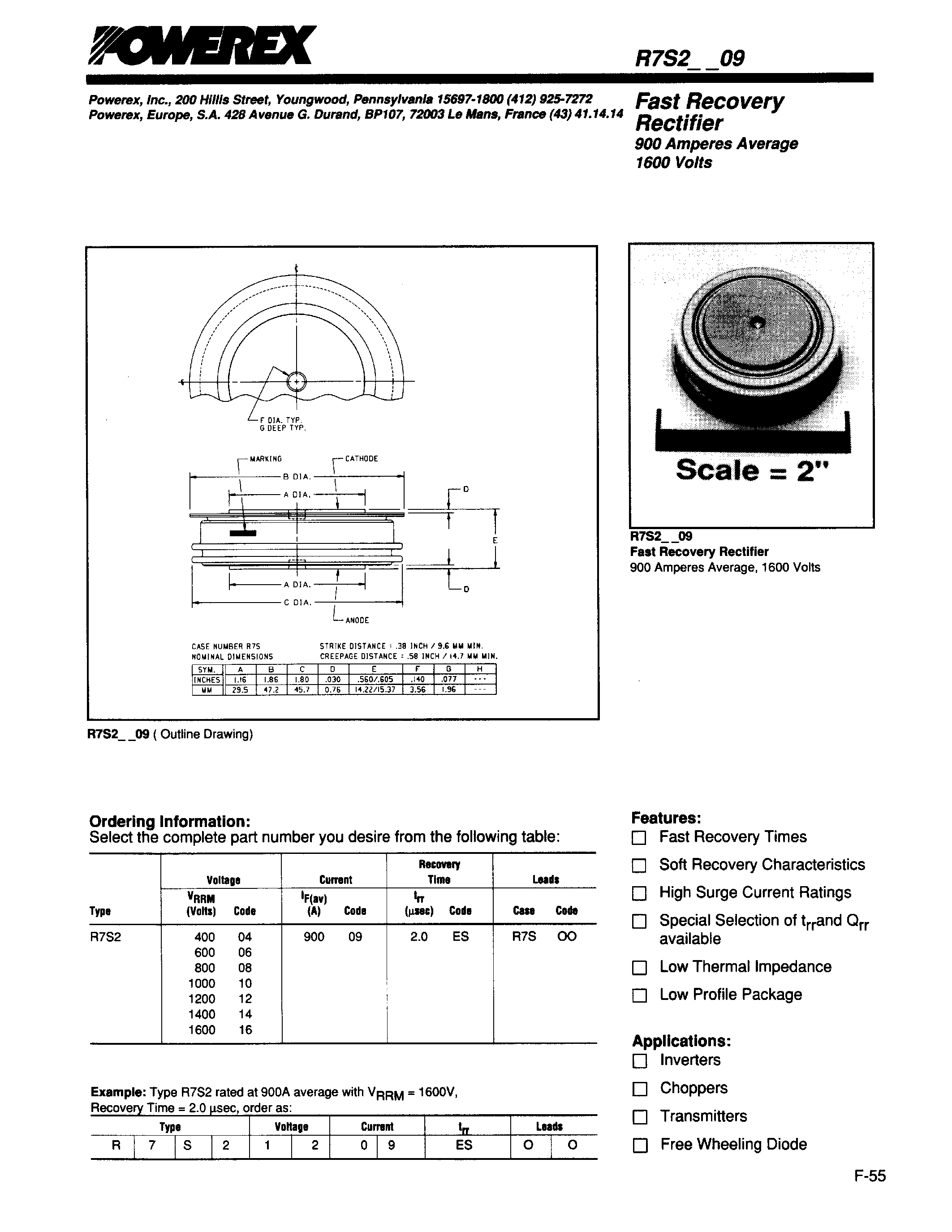 Даташит R7S21009 - Fast Recovery Rectifier (900Amperes Average 1600 Volts) страница 1