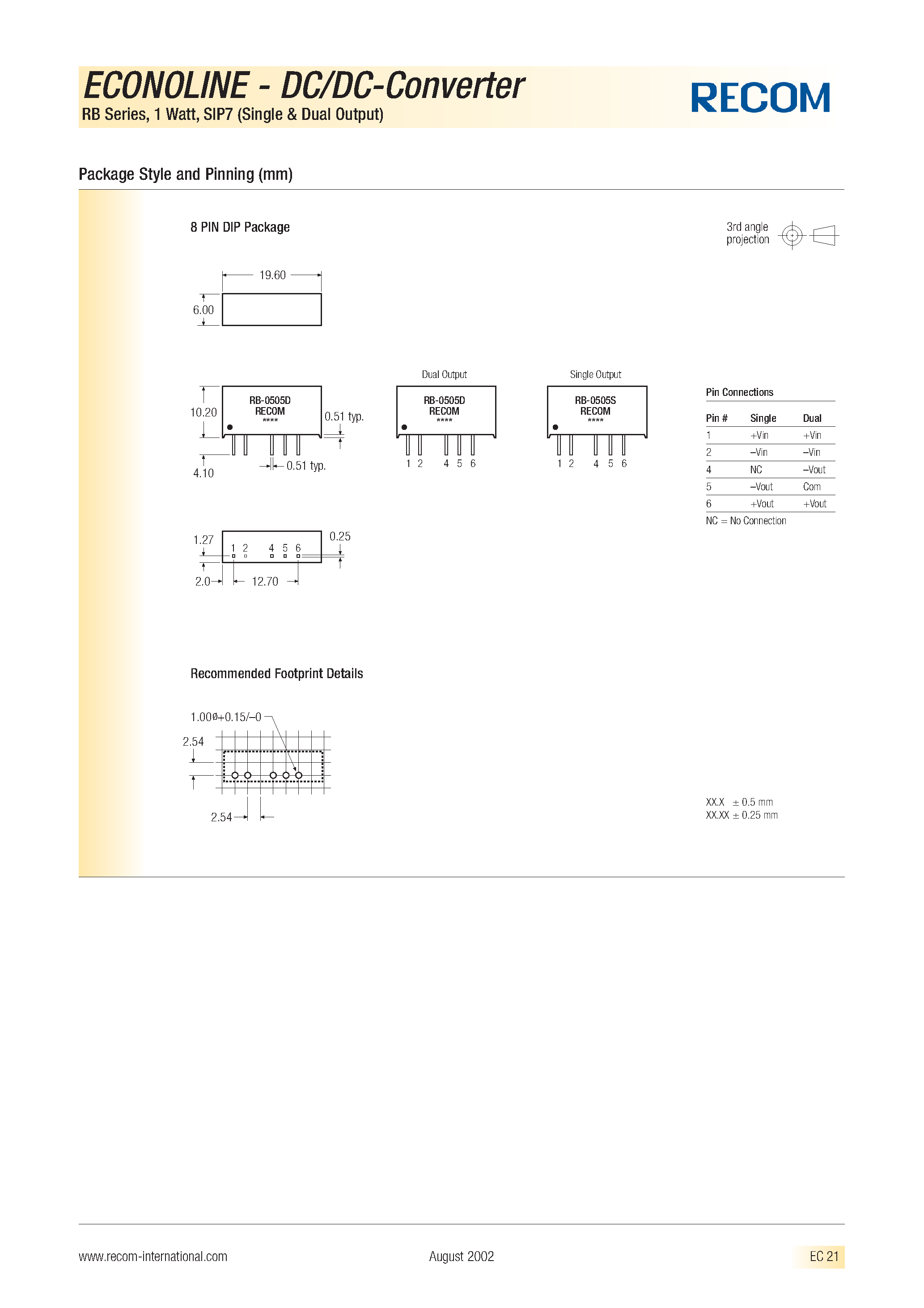 Datasheet RB-3.309D - ECONOLINE - DC/DC - CONVERTER page 2