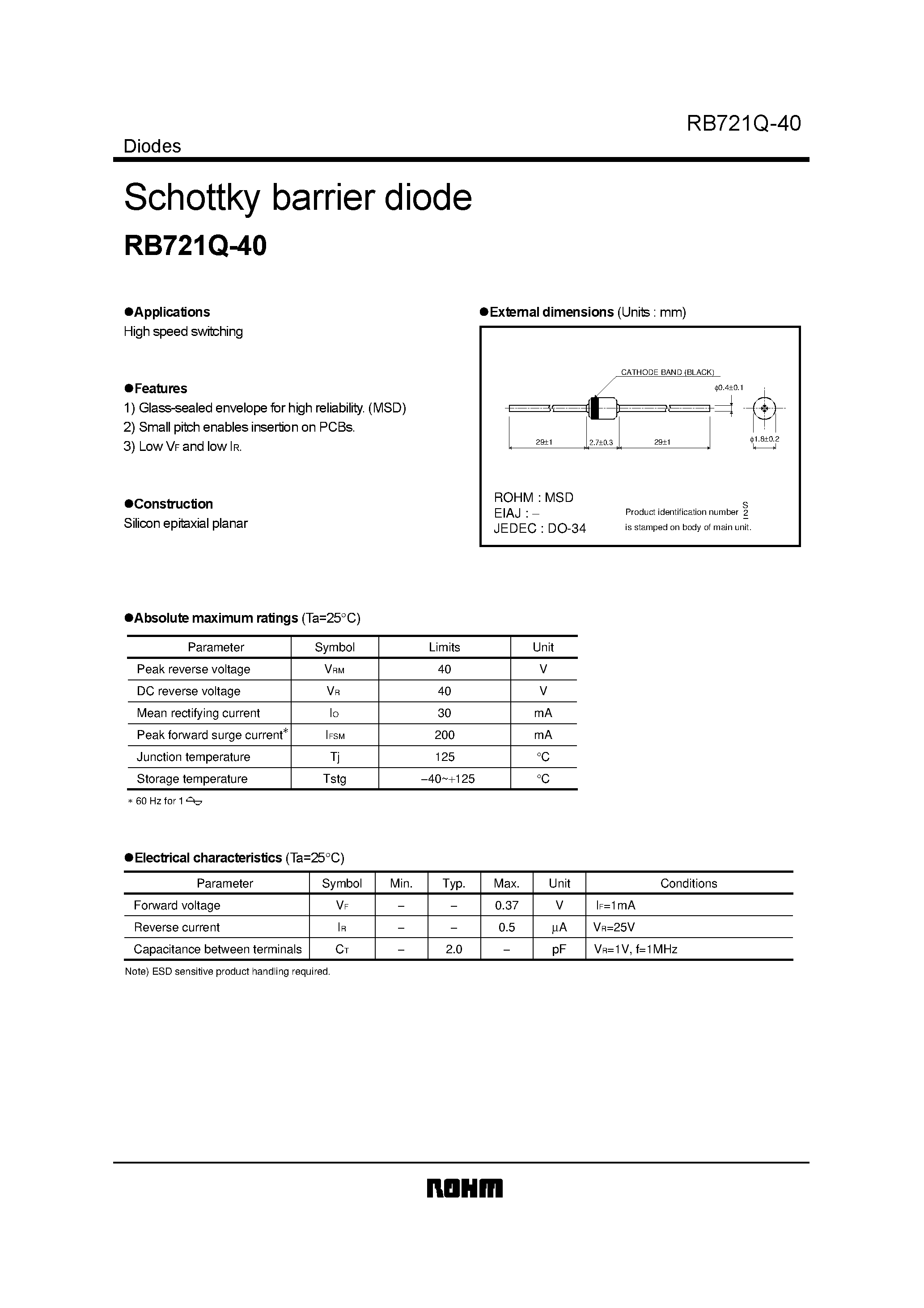 Datasheet RB721Q-40 - Schottky barrier diode page 1