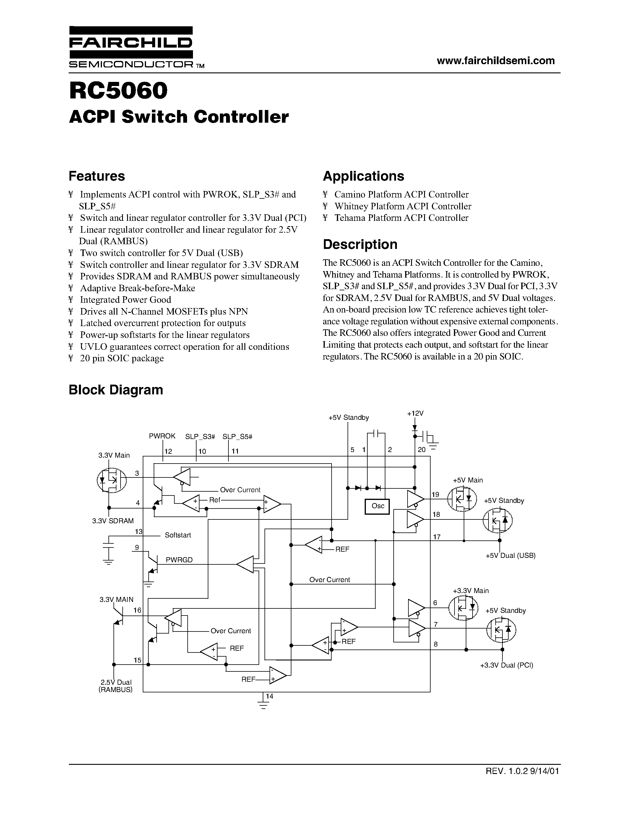 Datasheet RC5060 page 1 Datasheet RC5060 - ACPI Switch Controller page 1